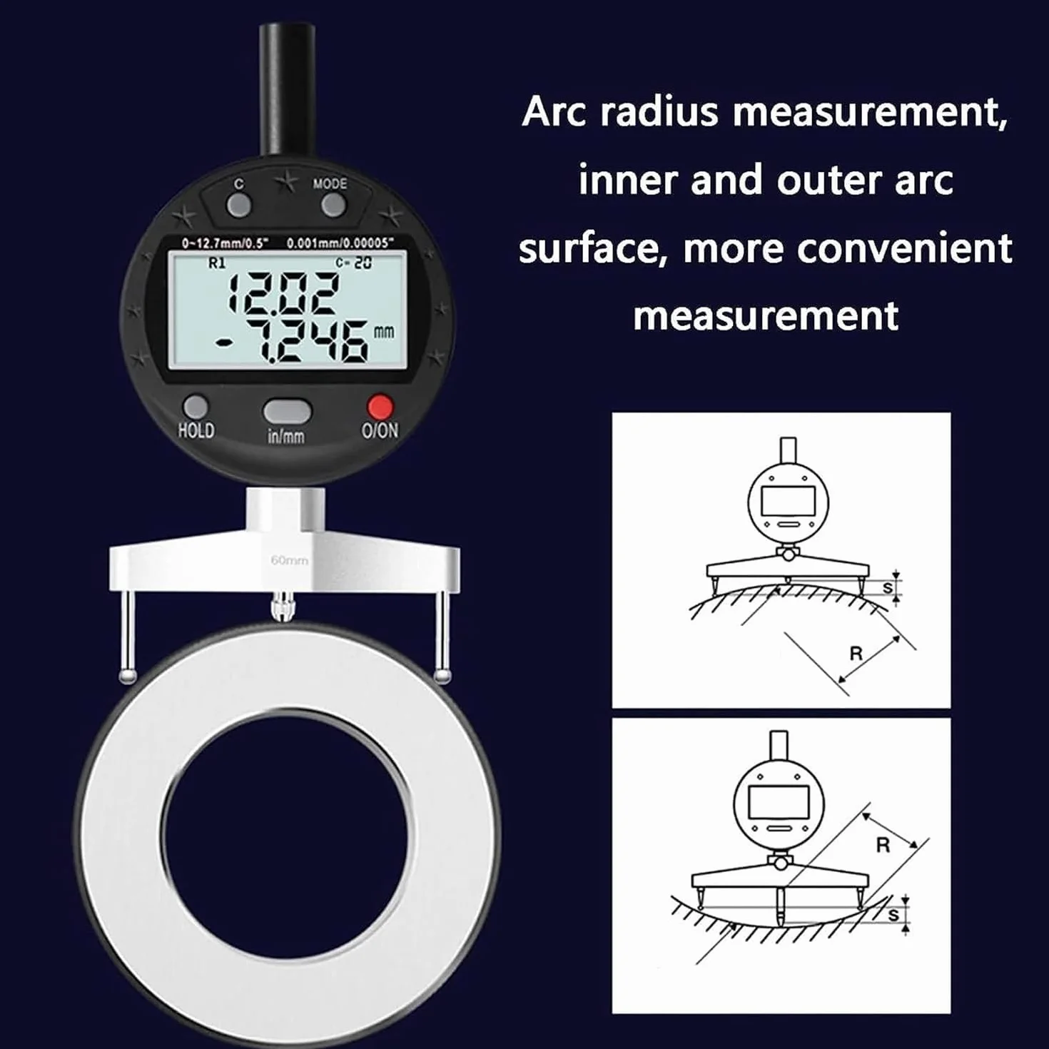 Medidor de radio digital electrónico de alta precisión, 10-100 mm, mandíbula intercambiable