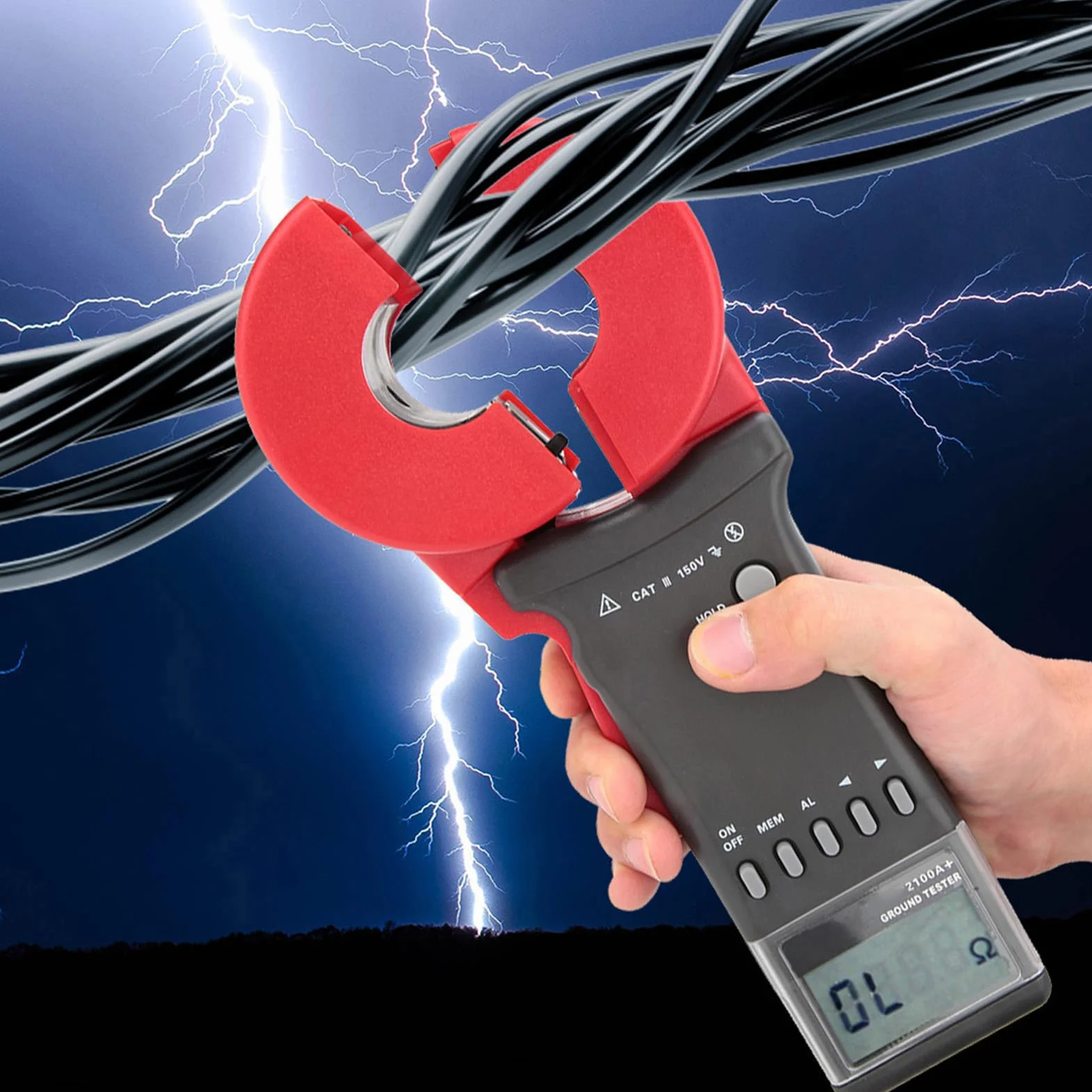 ETCR2100A+ Digital Medidor de Resistencia,Medidor de Resistencia de Tierra de Pinza Probador de Resistencia Comprobador de Resistencia(Boca Redonda) de Alta Precisión,Antiinterferente