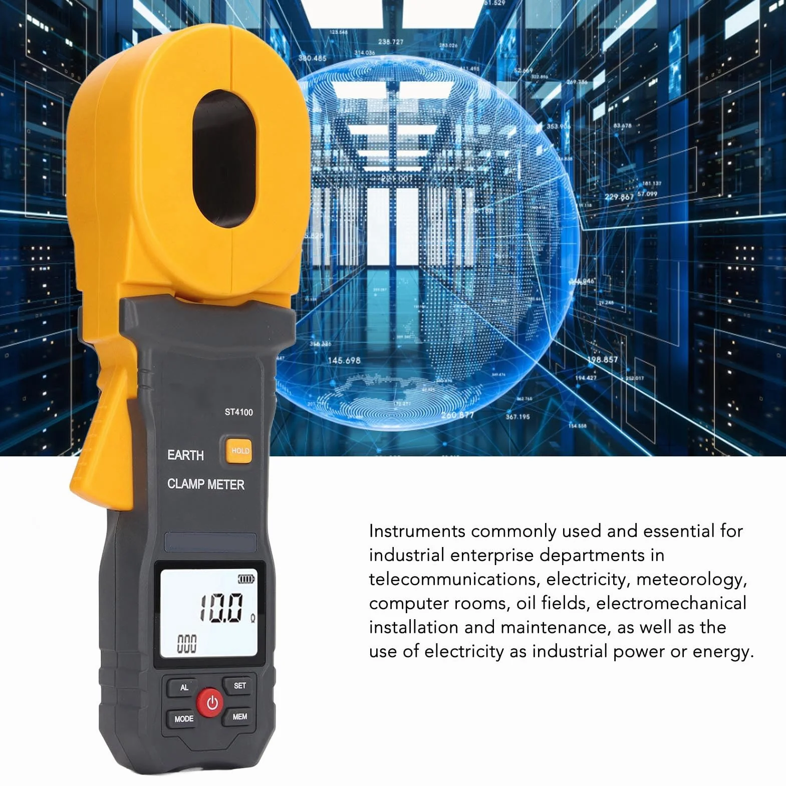 Gugxiom Pinza Amperimétrica Digital Pinza Medidor de Resistencia a Tierra 55x32 Mm, ST4100 LCD Pinza Probador de Tierra Resolución de Resistencia 0.001Ω 0.01mA, Apagado