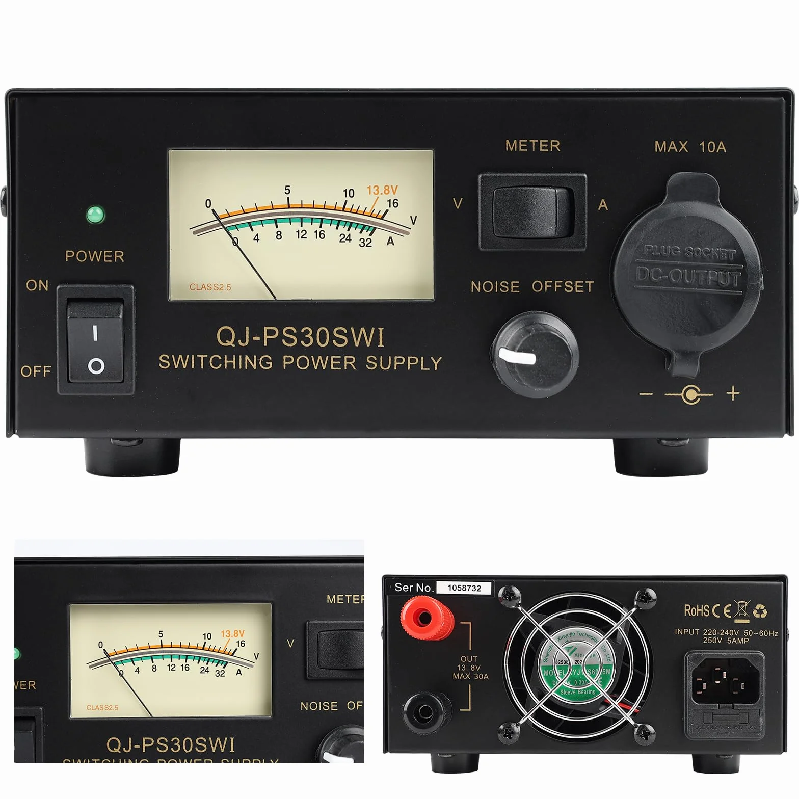13,8 V 30 A Fuente de Alimentación de Mesa, Control de Reducción de Ruido, Fuente de Alimentación de Radio Amateur con Enchufe de Encendido, para Ondas Cortas y Estaciones Base en El Autom Ávil