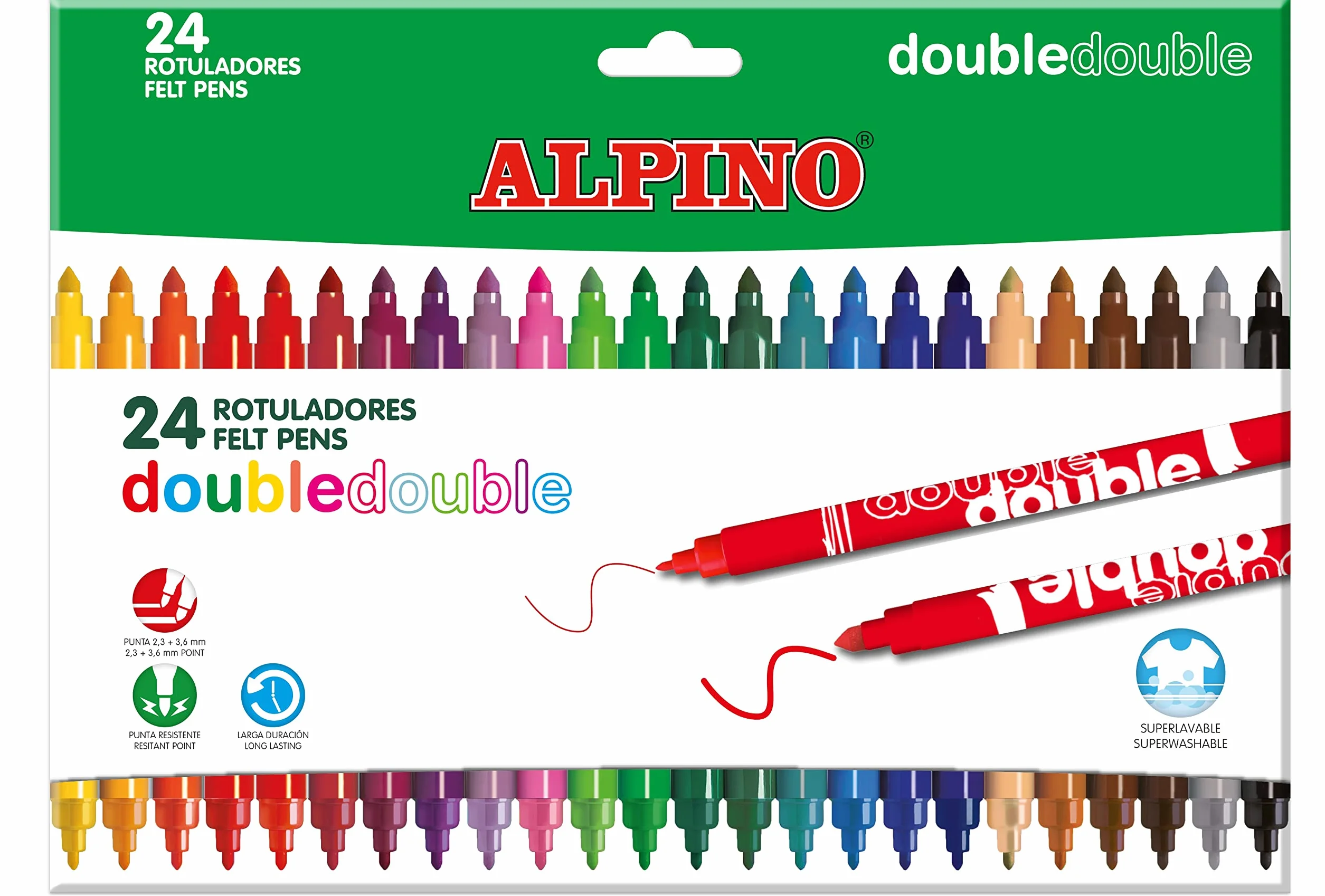 Rotulador alpino double punta gruesa y fina caja 24 colores