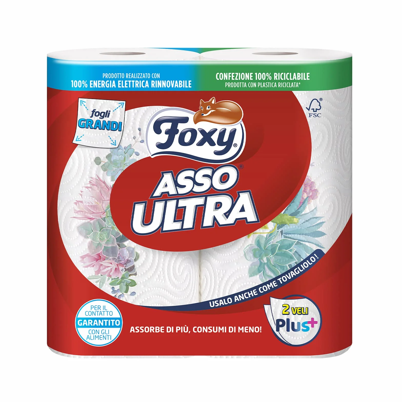 Foxy Asso Ultra Secador 2 rollos Veli Plus Absorbentes Resistentes Decorado Certificado FSC