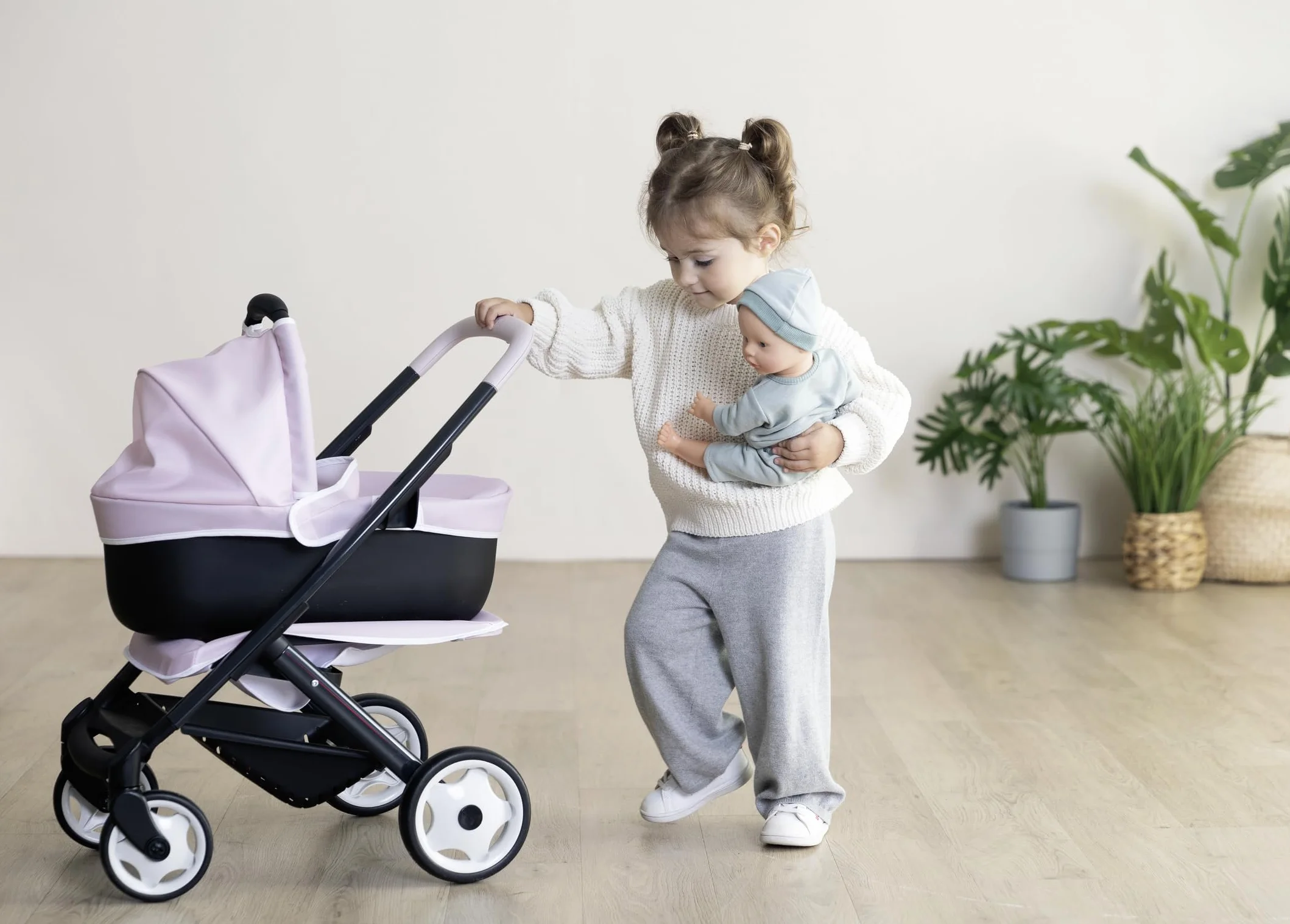 SMOBY Carrito Combi 3 en 1 Maxi-Cosi Rosa Capazo extraíble Silla de Paseo Cochecito para muñecas 42 cm Desde 3 años