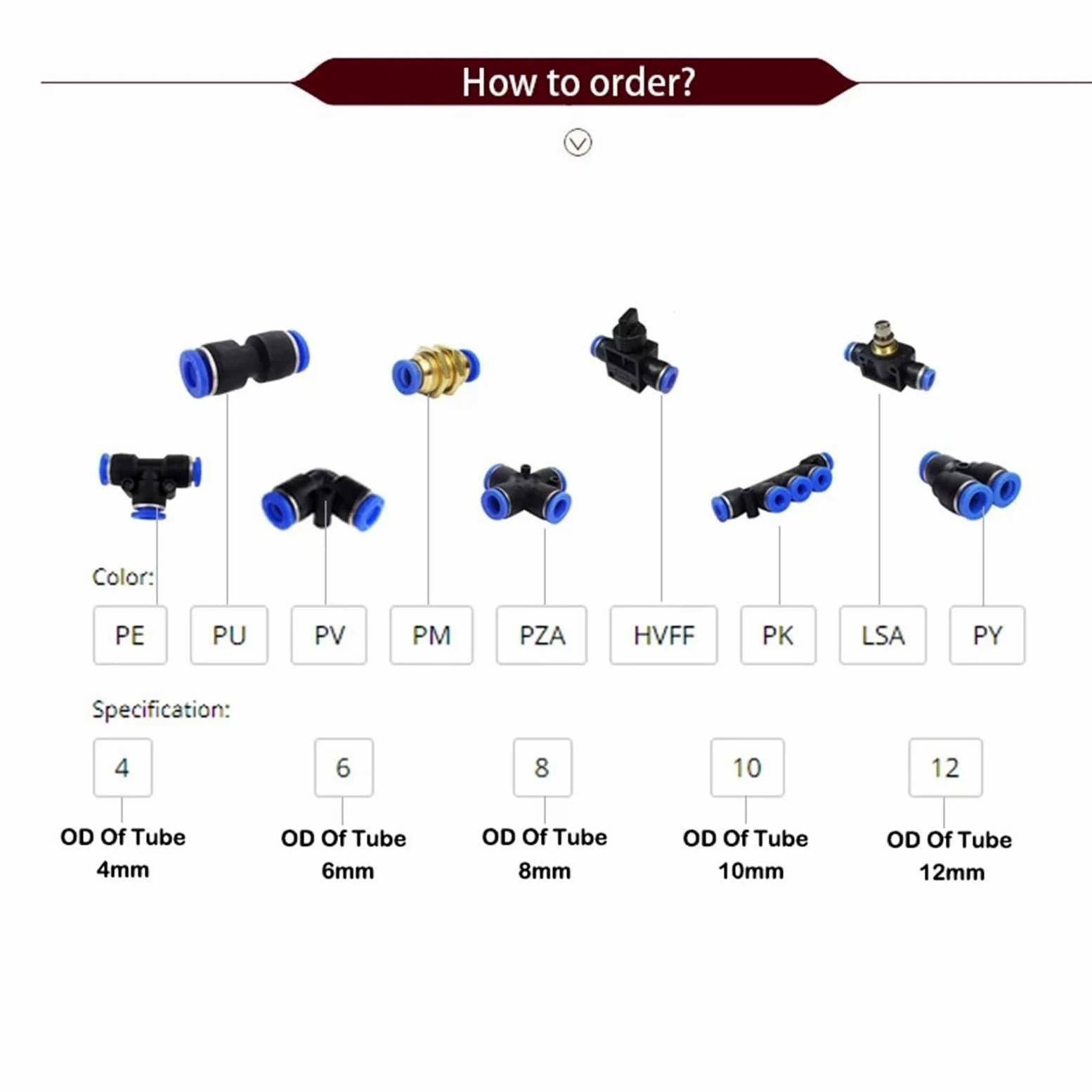 Conectores rápidos neumáticos for mangueras y tubos. Fabricados en plástico PE/PU/PY/PM/PV/PP. for mangueras de 4 mm, 6 mm y 8 mm. Paquete de 10 unidades.(LSA (10PCS A LOT),Use 8mm hose)