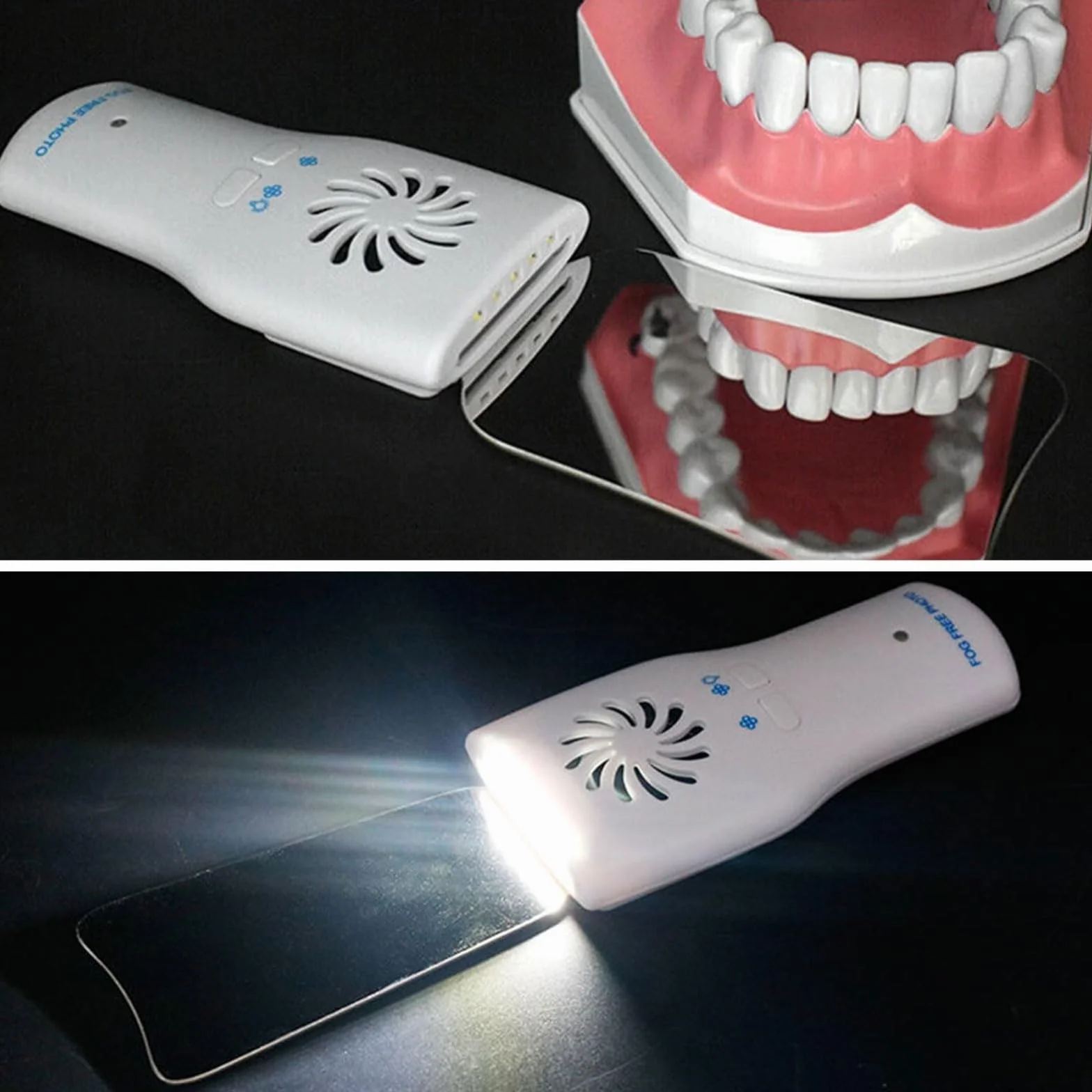 Espejos antivaho para fotografía dental con luz LED y ventilador