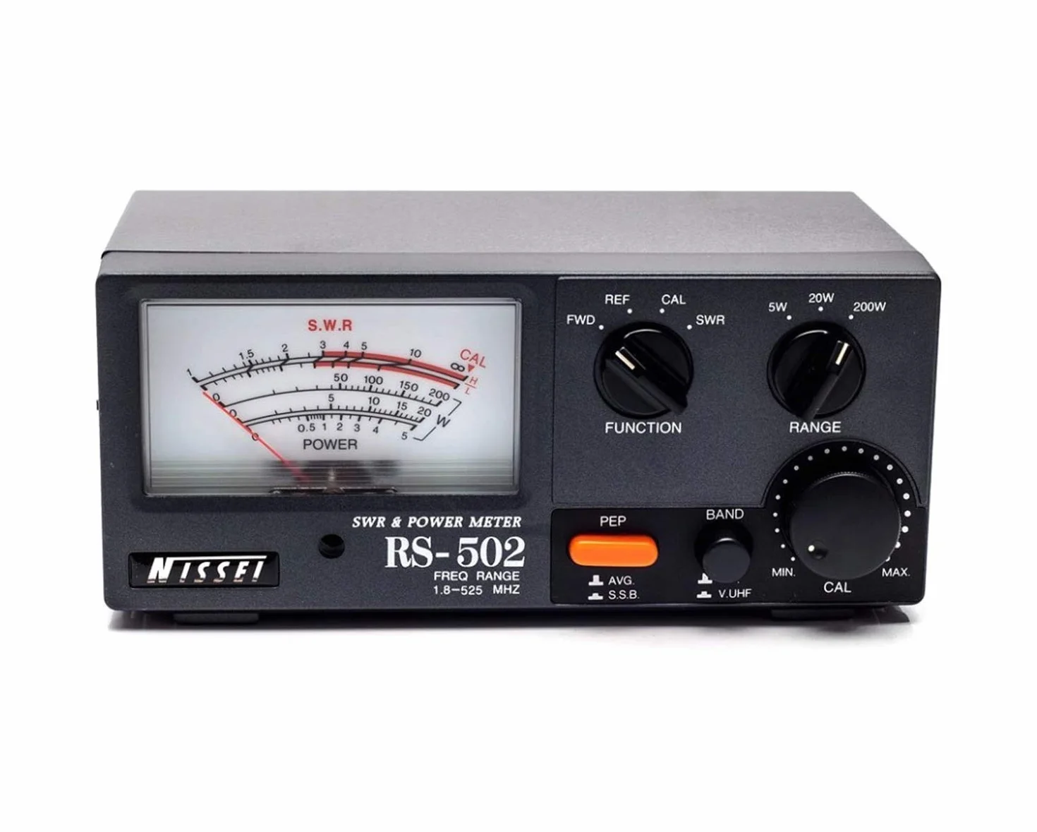 NISSEI RS-502 Medidor de ROE y Vatímetro Analógico de Aguja Cruzada - Doble Banda HF/VHF/UHF (1.8-525 MHz), Hasta 200W y Lectura de Picos (SSB)