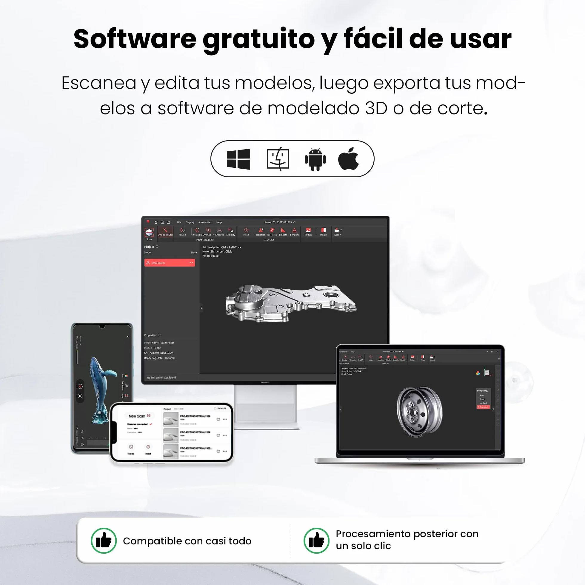 Revopoint INSPIRE 3D Scanner para impresión 3D portátil, escáner de modelo 3D con velocidad de escaneo de hasta 18FPS y precisión de 0.2mm, escaneo en color completo compatible con Android/iOS/Mac/Win