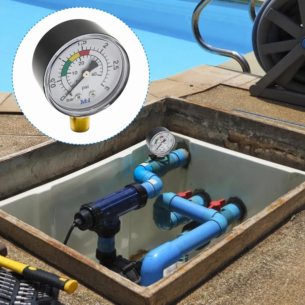 Manómetro de Agua 1/4 BSPT 0-3BAR/PSI Ø50mm para Piscinas Filtros y Bombas