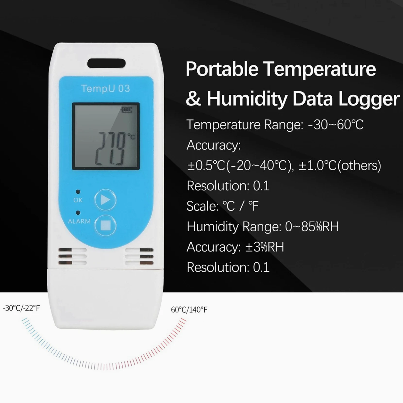 5X TempU 03 Registrador de Datos de Temperatura y Humedad USB Reutilizable RH TEMP Registrador de Datos Medidor de Registro de Humedad