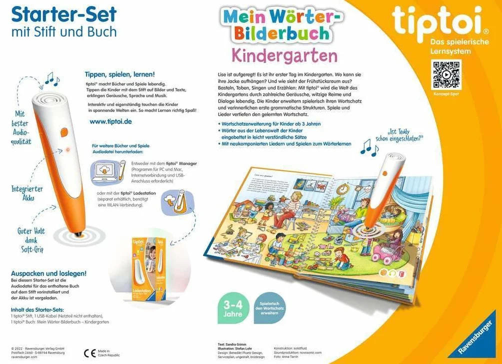 Ravensburger tiptoi 00113 Set de Inicio: Libro Ilustrado con Bolígrafo y Palabras, Sistema de Aprendizaje Infantil para niños de 3 años