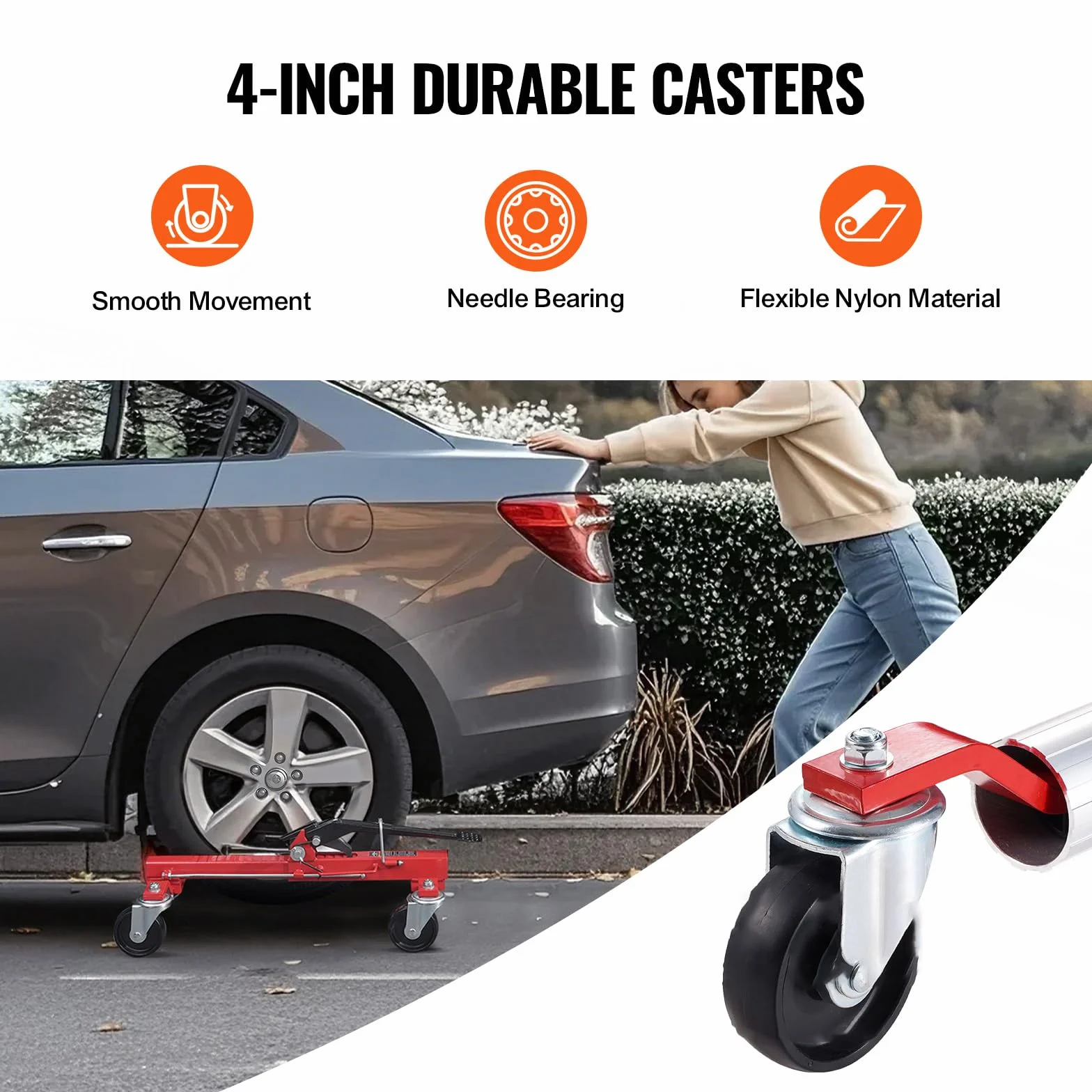 VEVOR Camión de Manipulación de Vehículos Mueve Neumáticos 355,6 mm Carga de 680 kg Pie de Carraca con 4 Ruedas de Bloqueo Gato Hidráulico para Posicionamiento de Vehículos Reparación de Coches