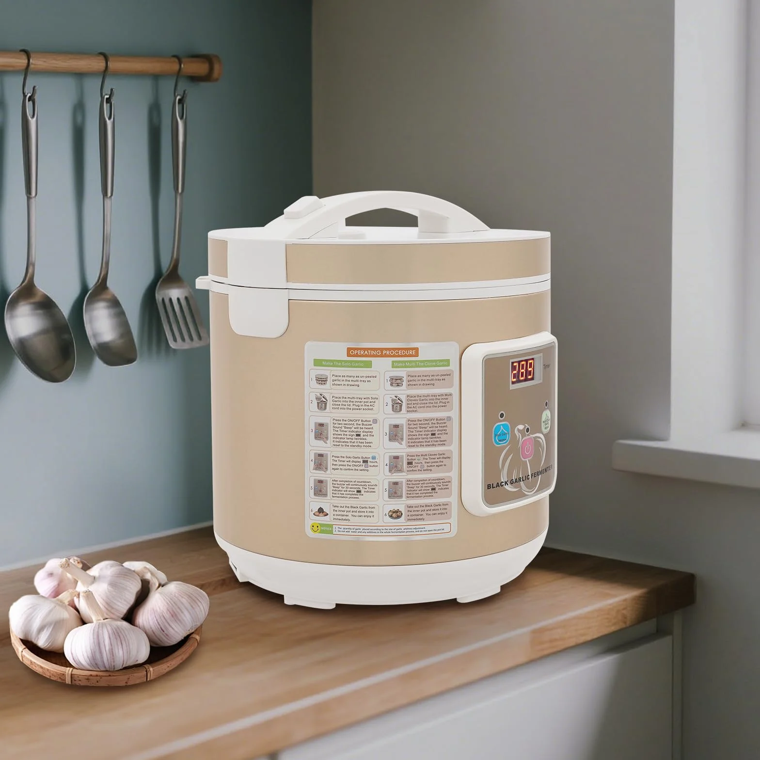 Fermentador automático negro 6L 90W 220V olla interior 3 niveles ajo control tiempo temperatura