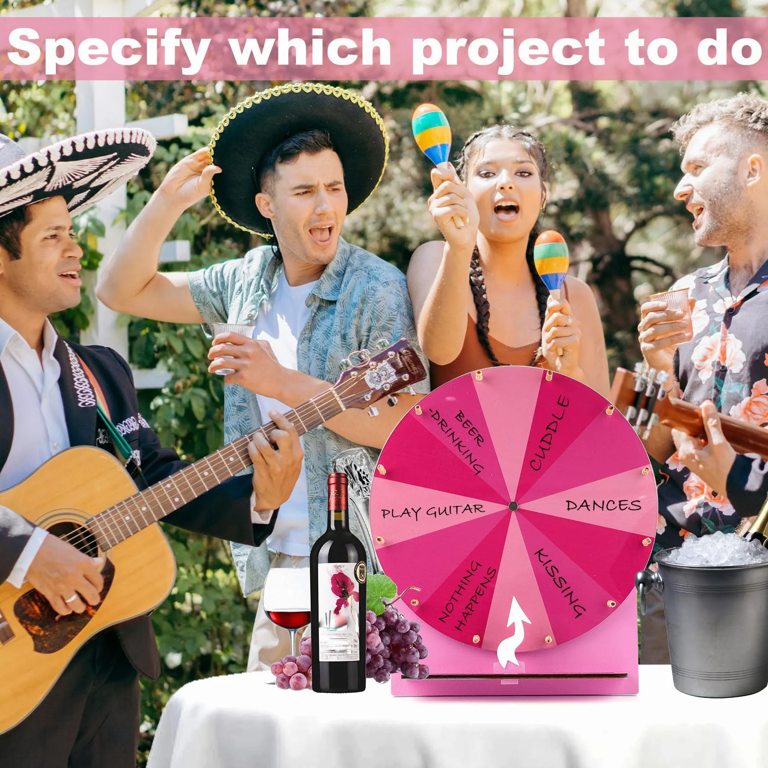 Rueda Giratoria de Madera 29 cm Ruleta para Sorteos Premios Juegos de la Fortuna Ferias Carnaval (Rosa)
