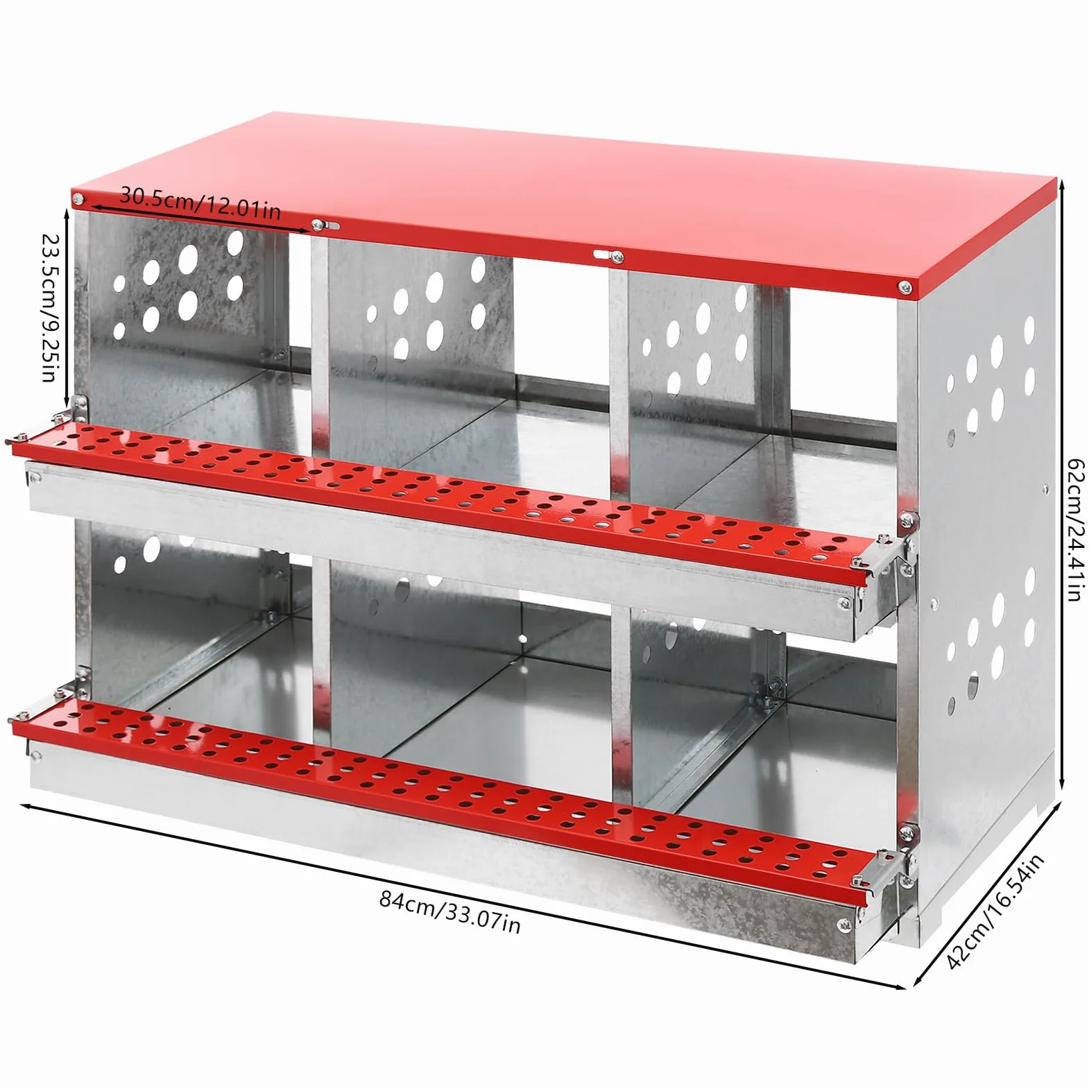 Caja nido de 6 agujeros para pollos, gallinero de metal de dos pisos, nido de pollo con orificios de ventilación para hogares, granjas y criaderos grandes