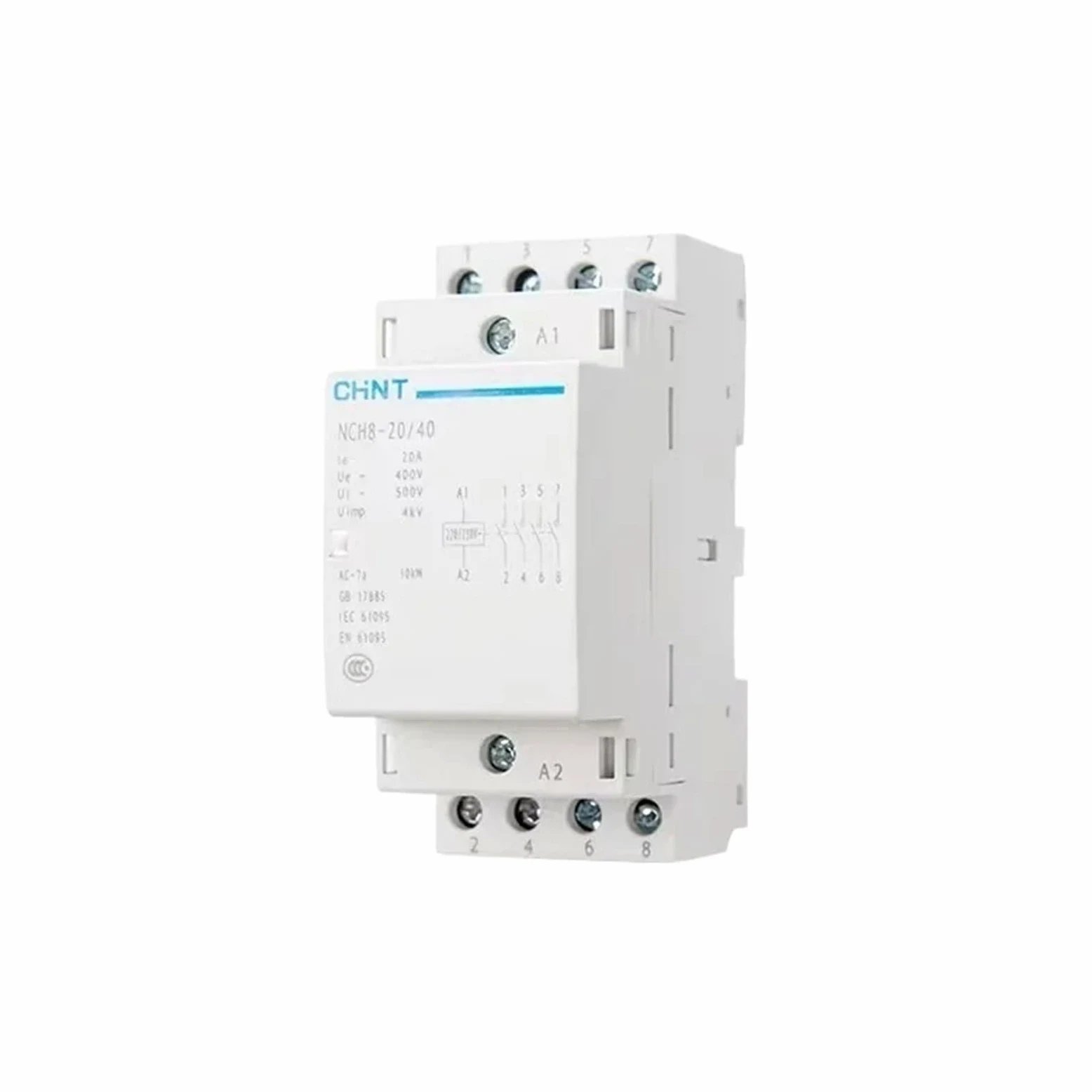 Mini Contactor Modular de CA for el hogar, 220V, 230V, 400V, CA 20A, 25A, 40A, 63A, 1NO, 1NC, 2NO, 2NC, 4NO, NCH8 2, cuatro fases(NCH8-40,4NO)
