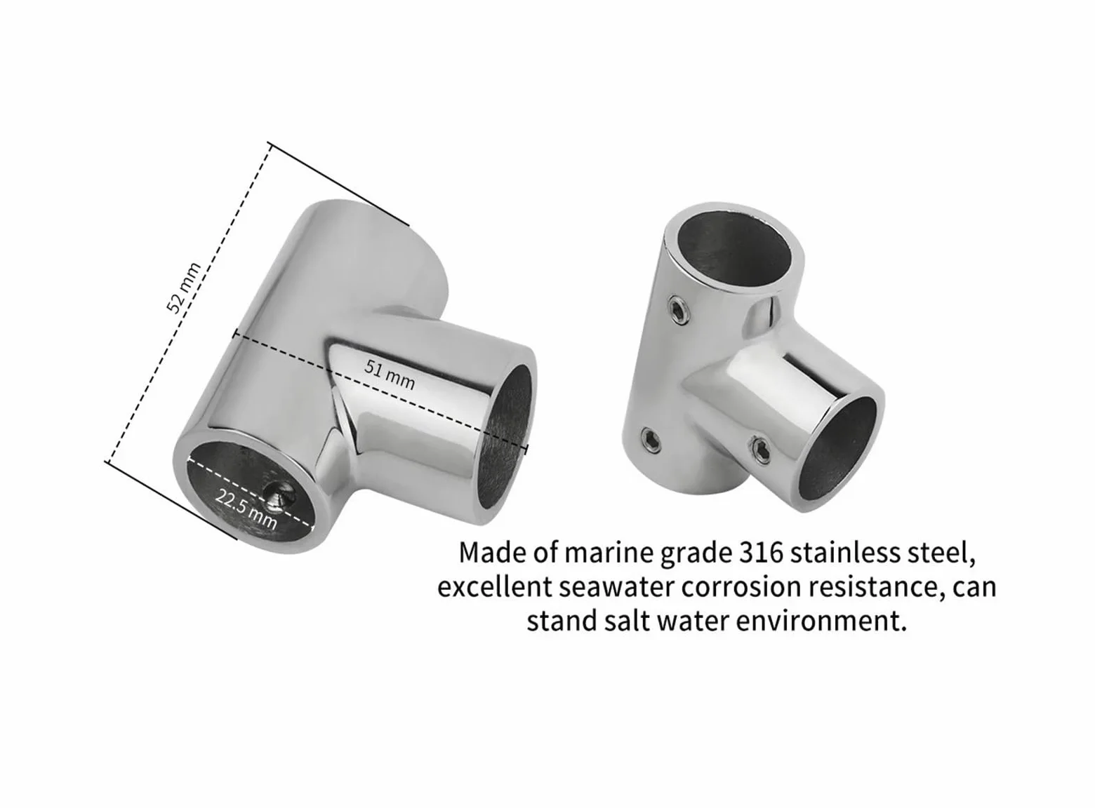 Tees de acero inoxidable 316 90 grados for barco, accesorios pasamanos 3 vías for, Conector tubo, Hardware marino(22mm)