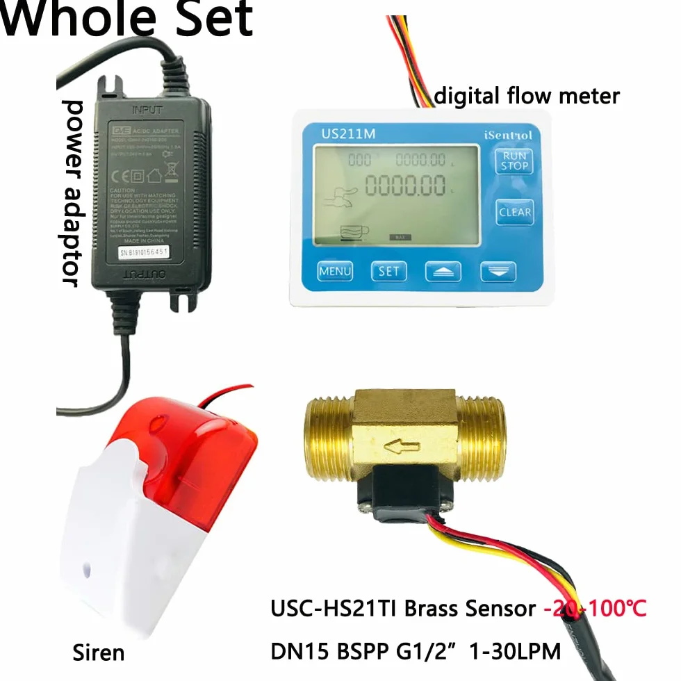 Sistema de Alarma de suspensión de Agua de tubería, medidor de Flujo de turbina con Sensor de Flujo de latón 100C G1/2 BSPP