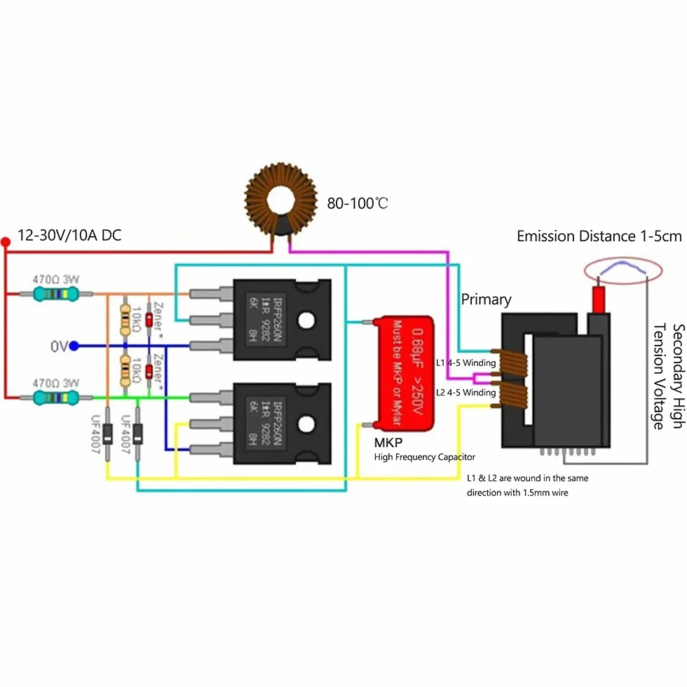 HUIOP DC12-30V ZVS Coil Flyback Driver Kit para SGTC Marx Generator Tablero de Alto Voltaje