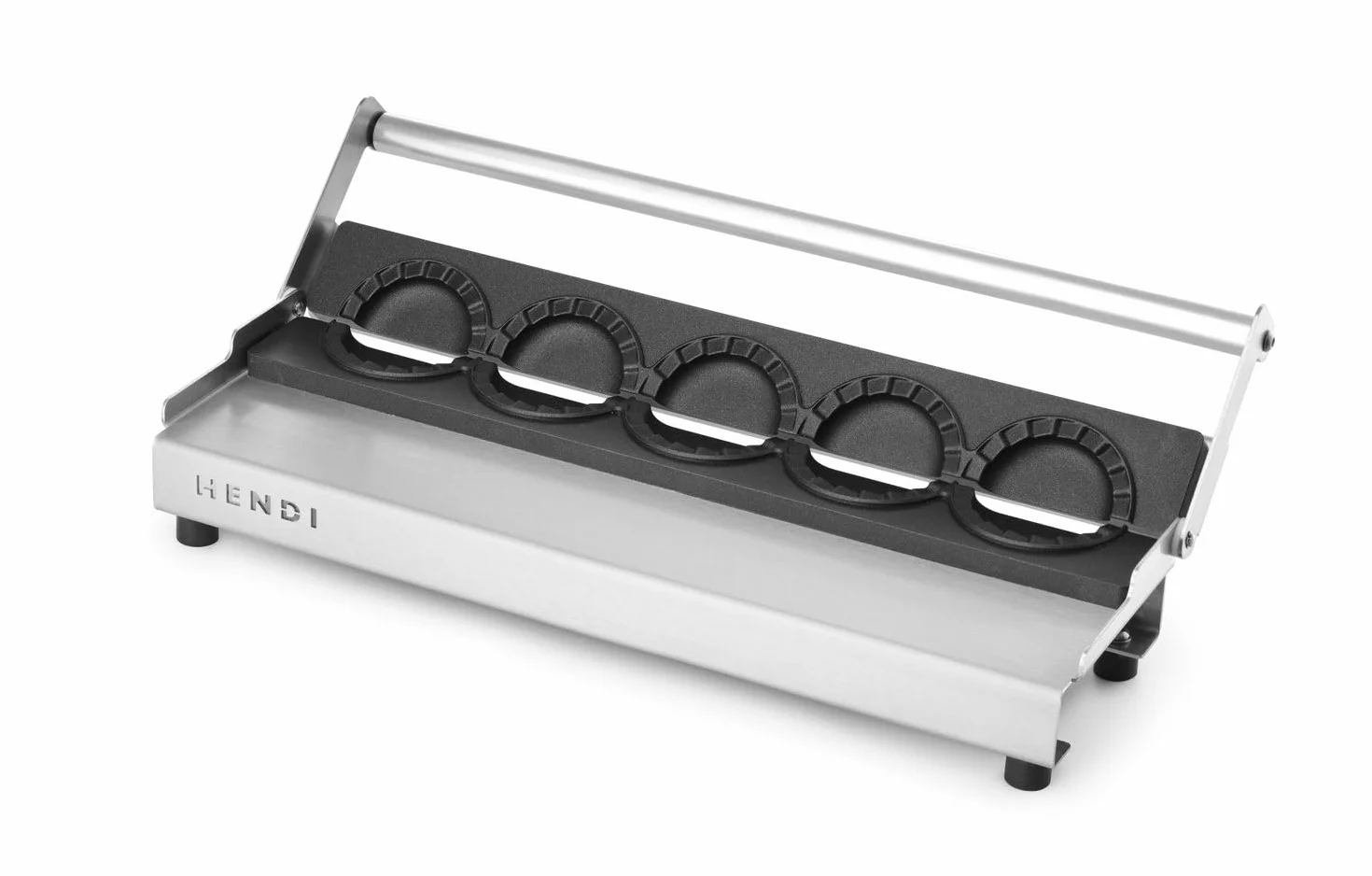 HENDI Máquina para hacer empanadillas, manual, molde para preparar 5 dumplings a la vez, revestimiento antiadherente, presión uniforme, prensa para pastas rellenas, 470x140x(H)95mm, acero inoxidable