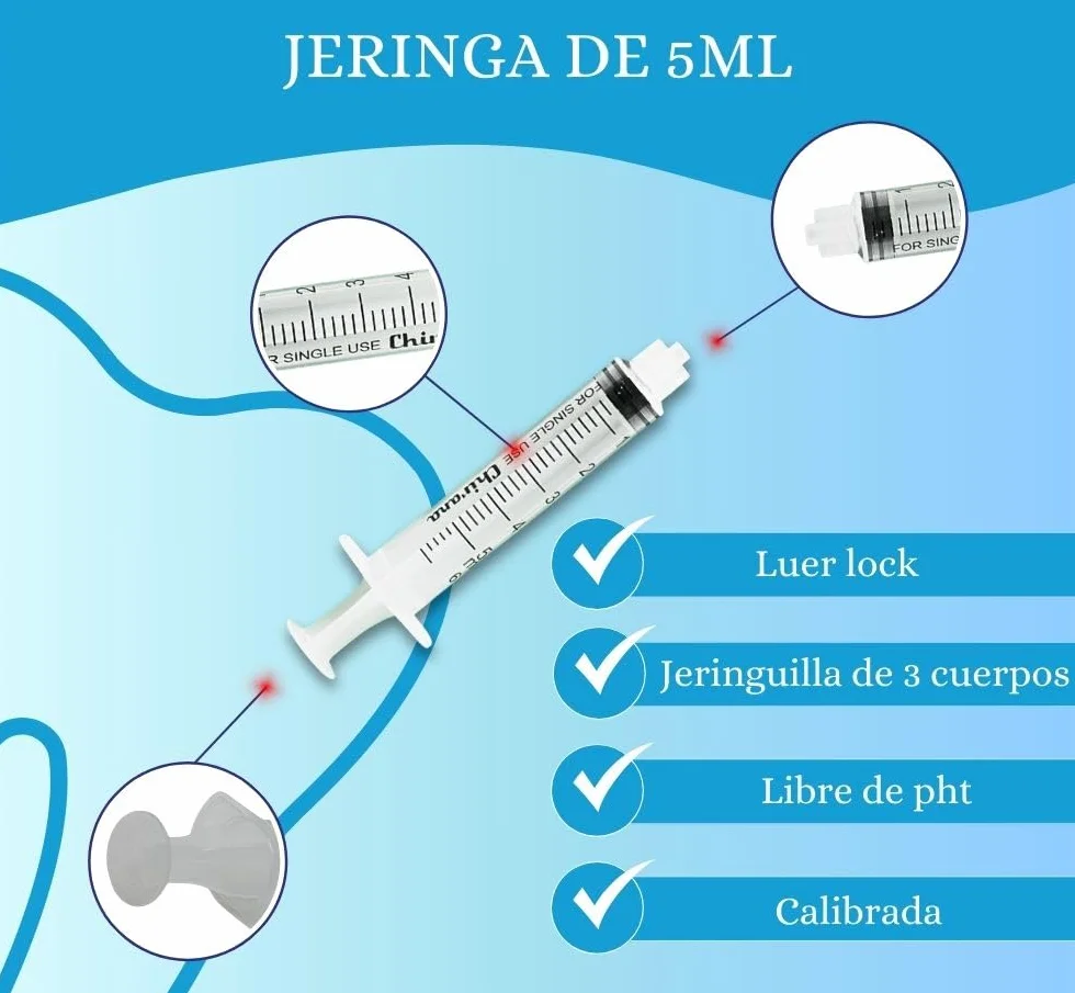 Jeringuillas 5ml 23G desechables luer-lock estéril 25uds