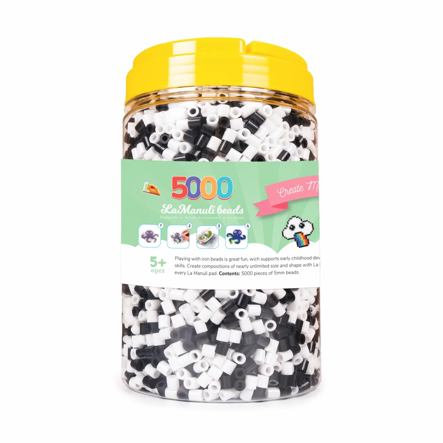 La Manuli Cuentas para Planchar Negro Blanco 5000 Piezas Tamaño Midi 5mm Compatible con Pyssla Hamas