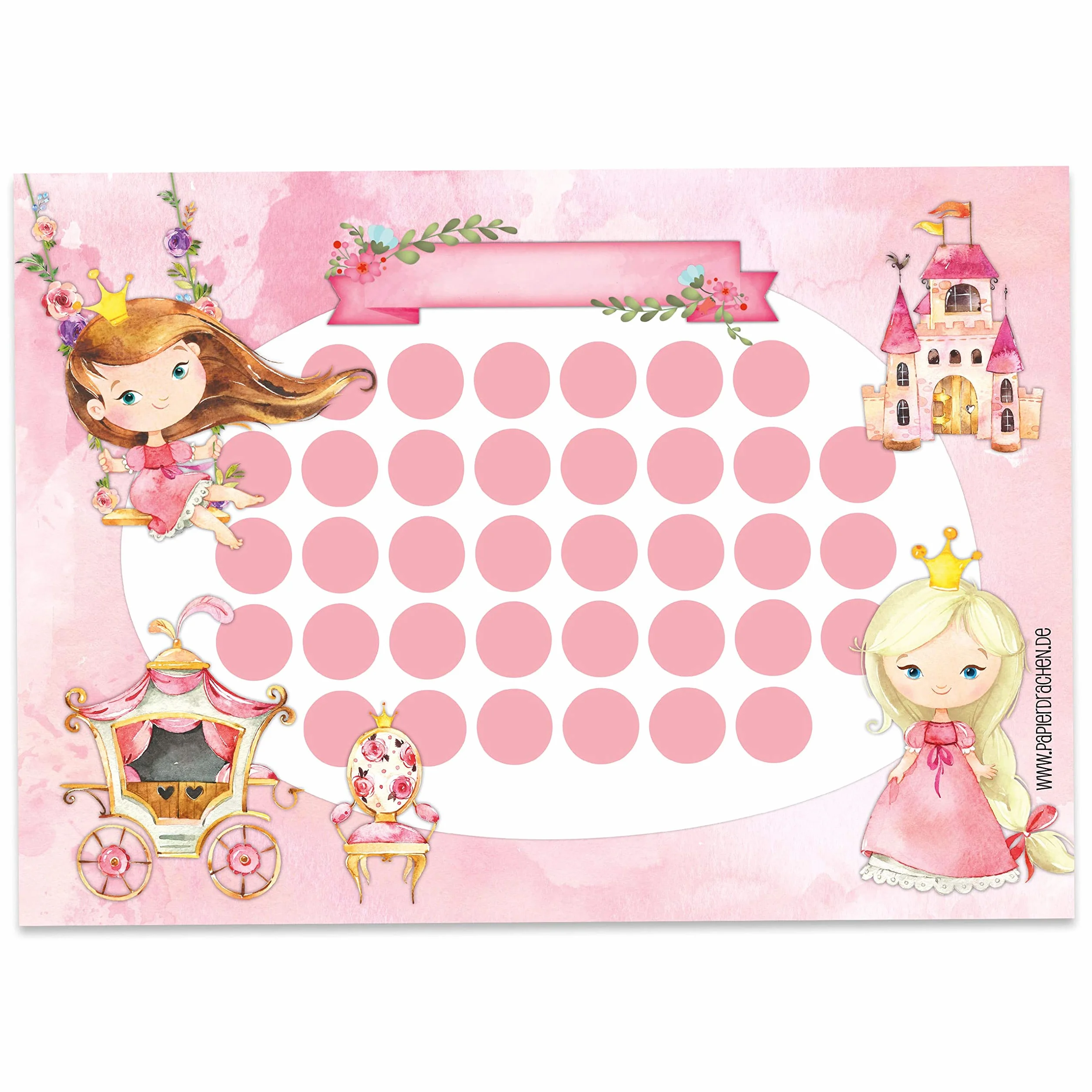 Papierdrachen Juego de Tablero de recompensas para niños Bloc 10 Hojas Pegatinas Princesa Set 18