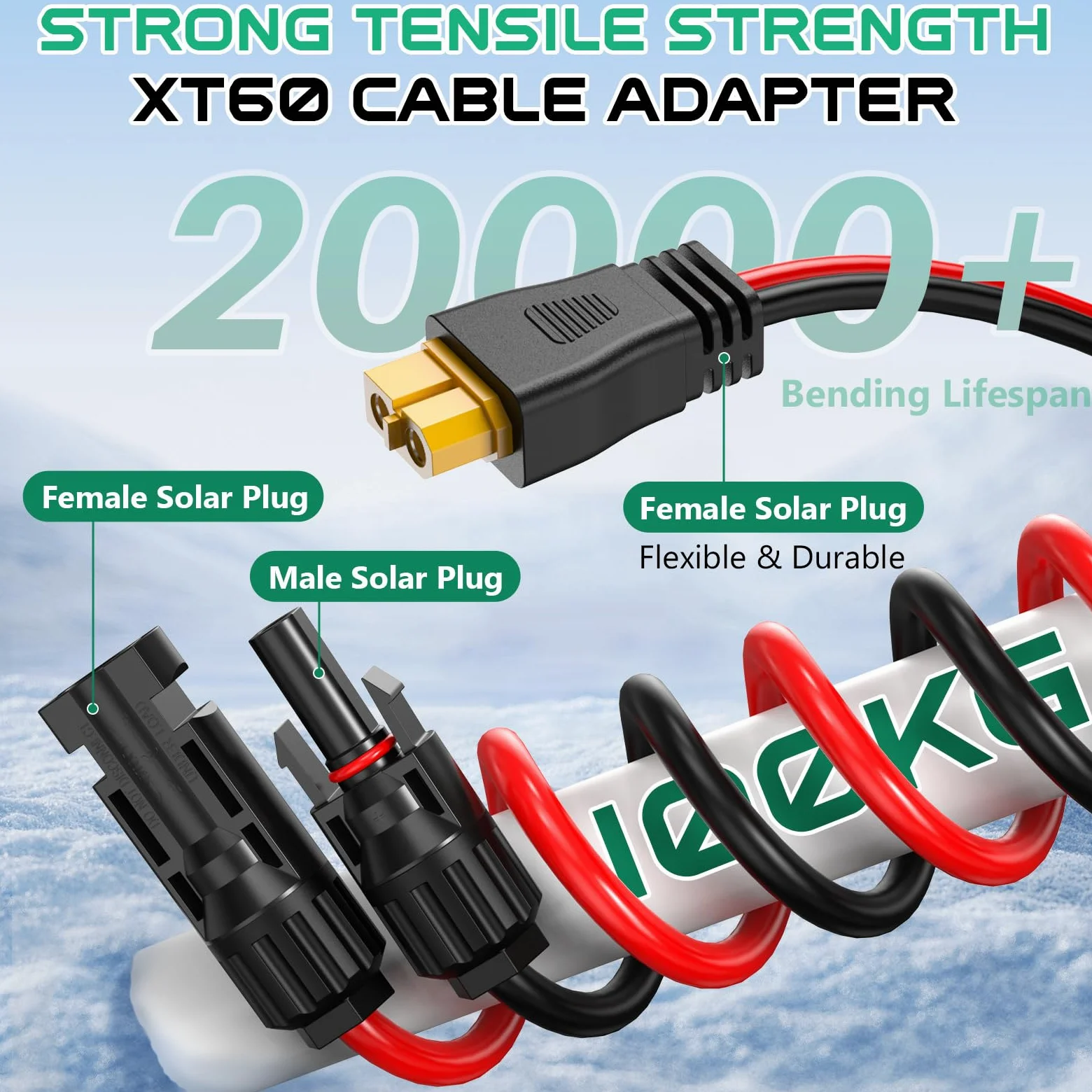 Cable de extensión solar XT60 de 10 AWG de 50 pies para estación de energía portátil | Cable adaptador XT60 de cobre estañado, conector de panel solar para RV, carga de batería, generador solar, certificado TUV