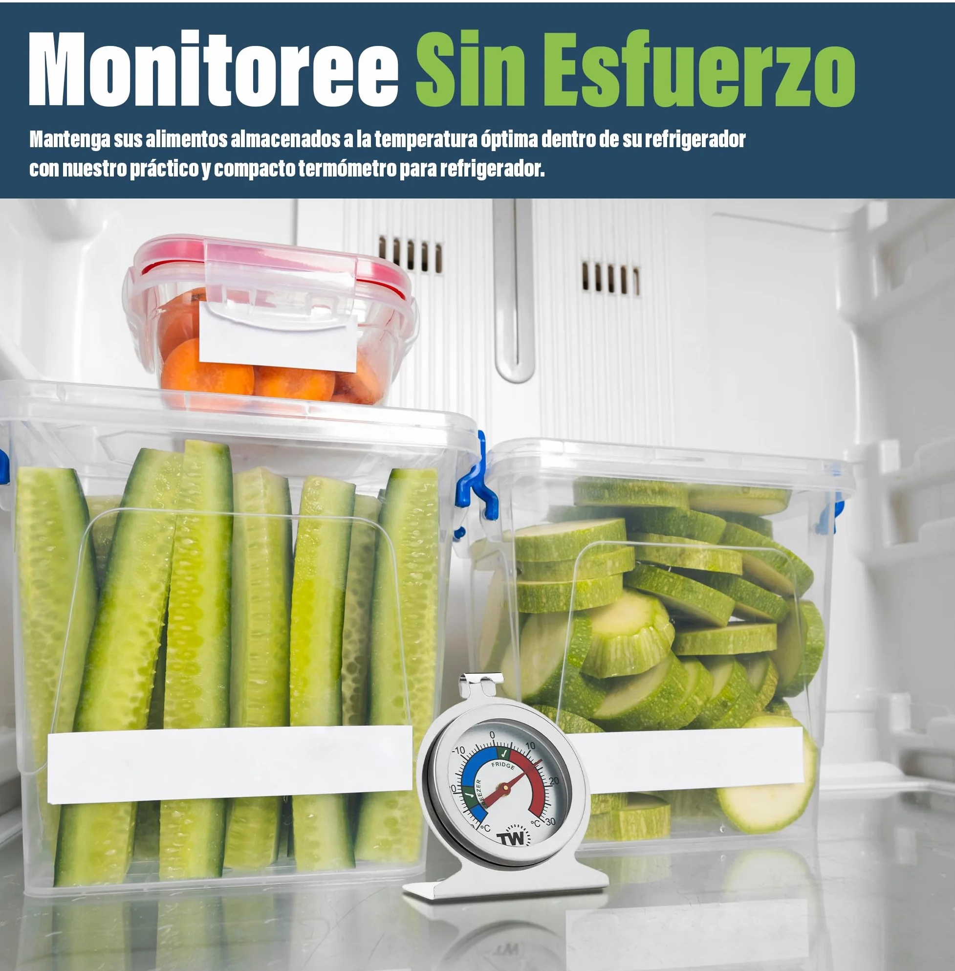 Termómetro para frigorífico y congelador, paquete doble, acero inoxidable