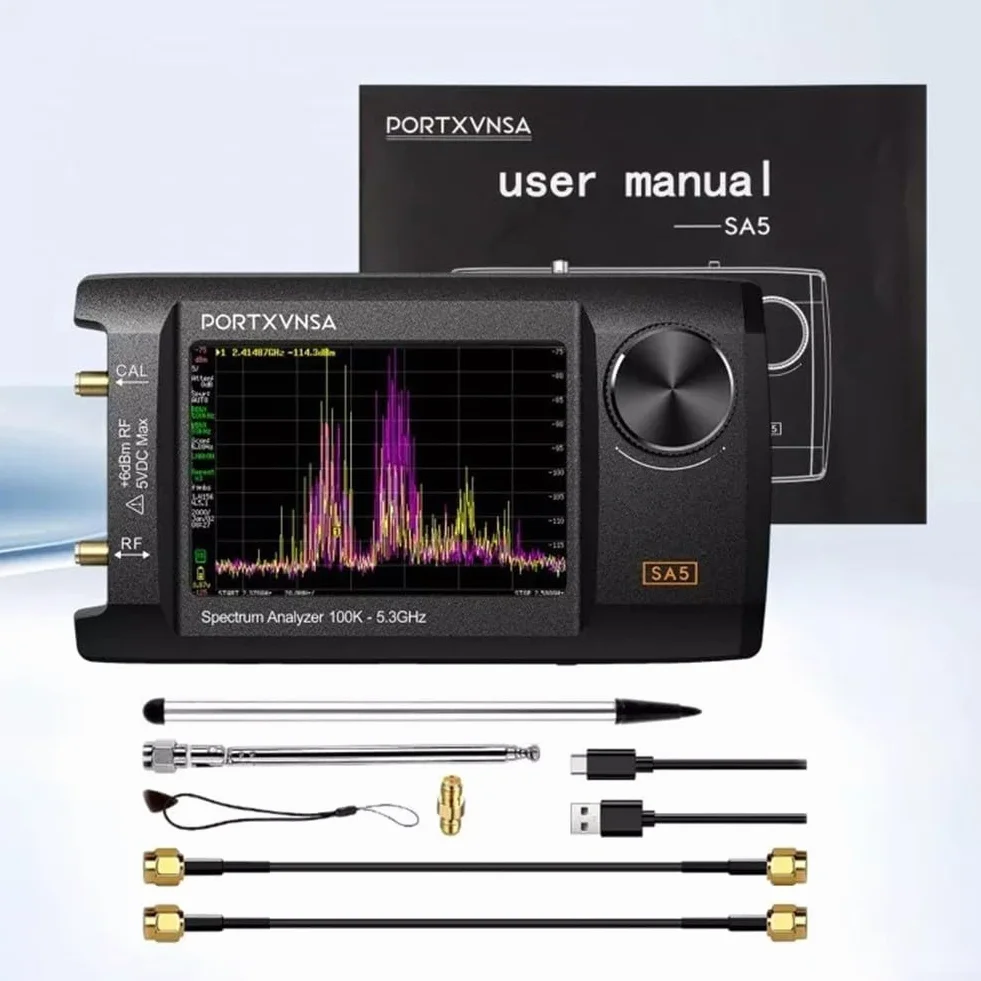 SA5 Handheld para analizador de espectro 100kHz-5.3GHz con calibración de modo estupendo hasta 5.3GHz Pantalla LCD IPS de 4 pulgadas para ingenieros de RF (sin tarjeta de memoria)