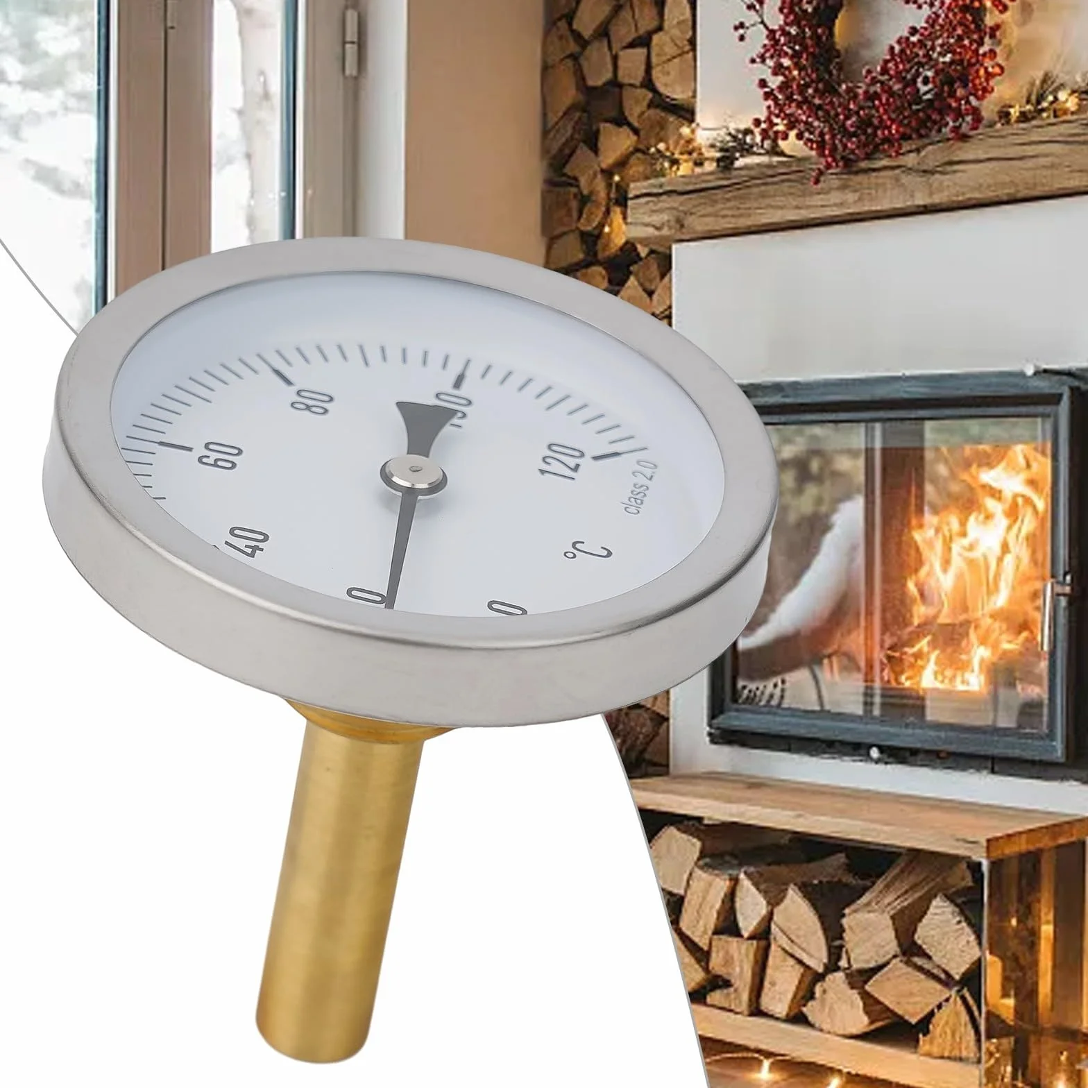 Termómetro bimetálico 63 mm acero inoxidable latón 1/2 pulgada 0-120 °C para calderas