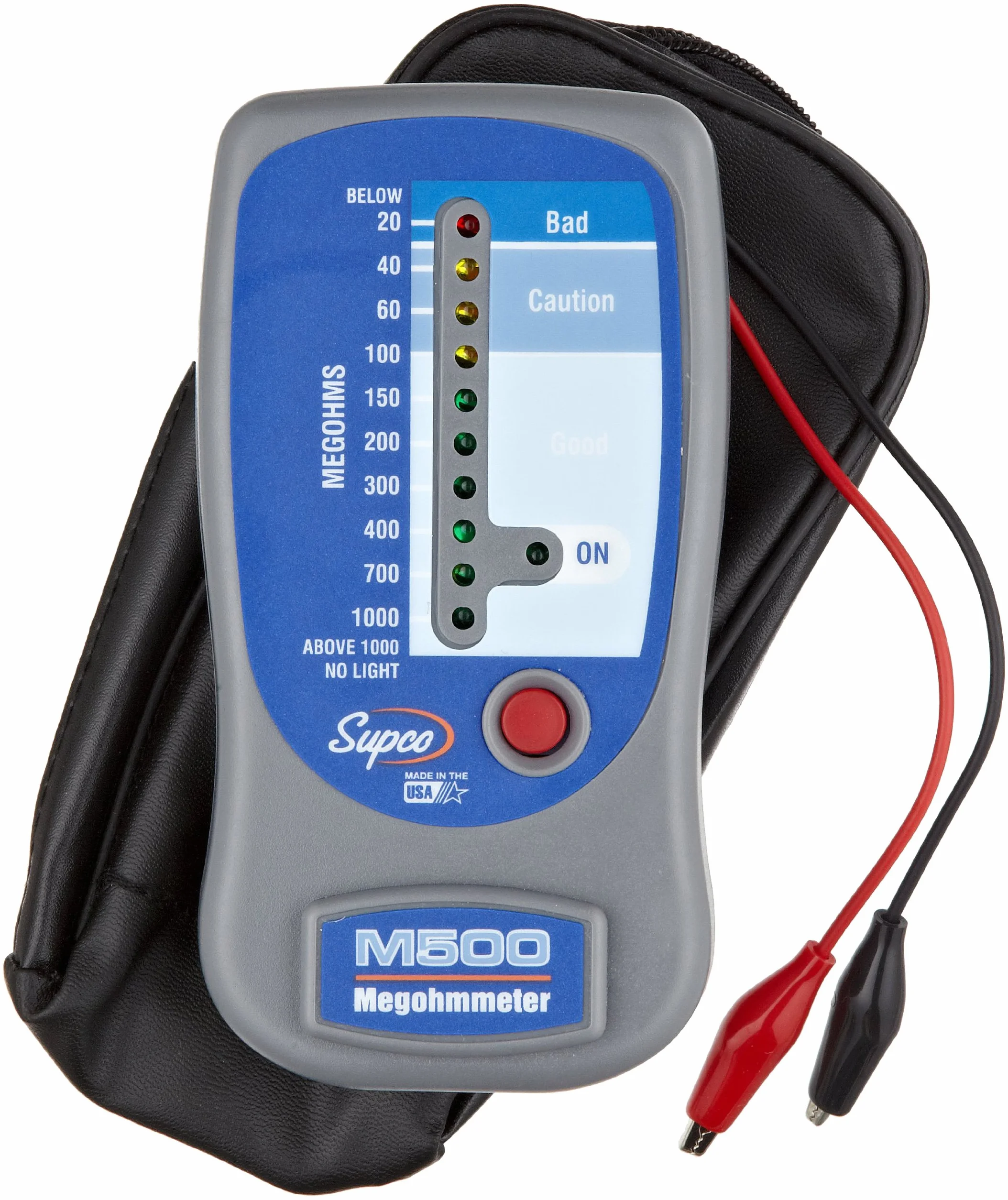 Supco M500 medidor de aislamiento/megómetro electrónico con funda de transporte suave, 0 a 1000 metros