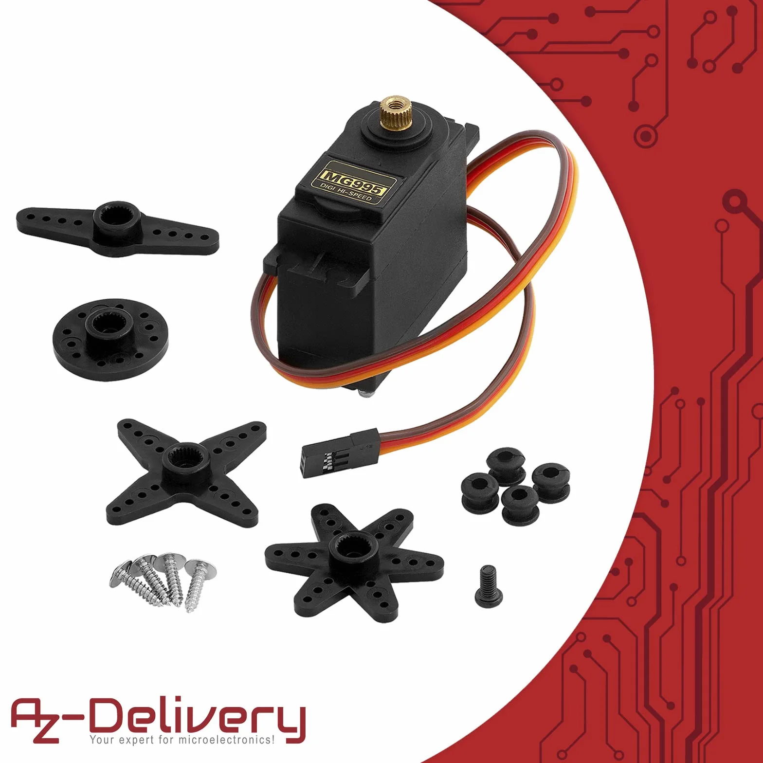 AZDelivery 3 x MG995 Micro Digital Servo Motor para RC Robot Avión Helicóptero Compatible con Arduino