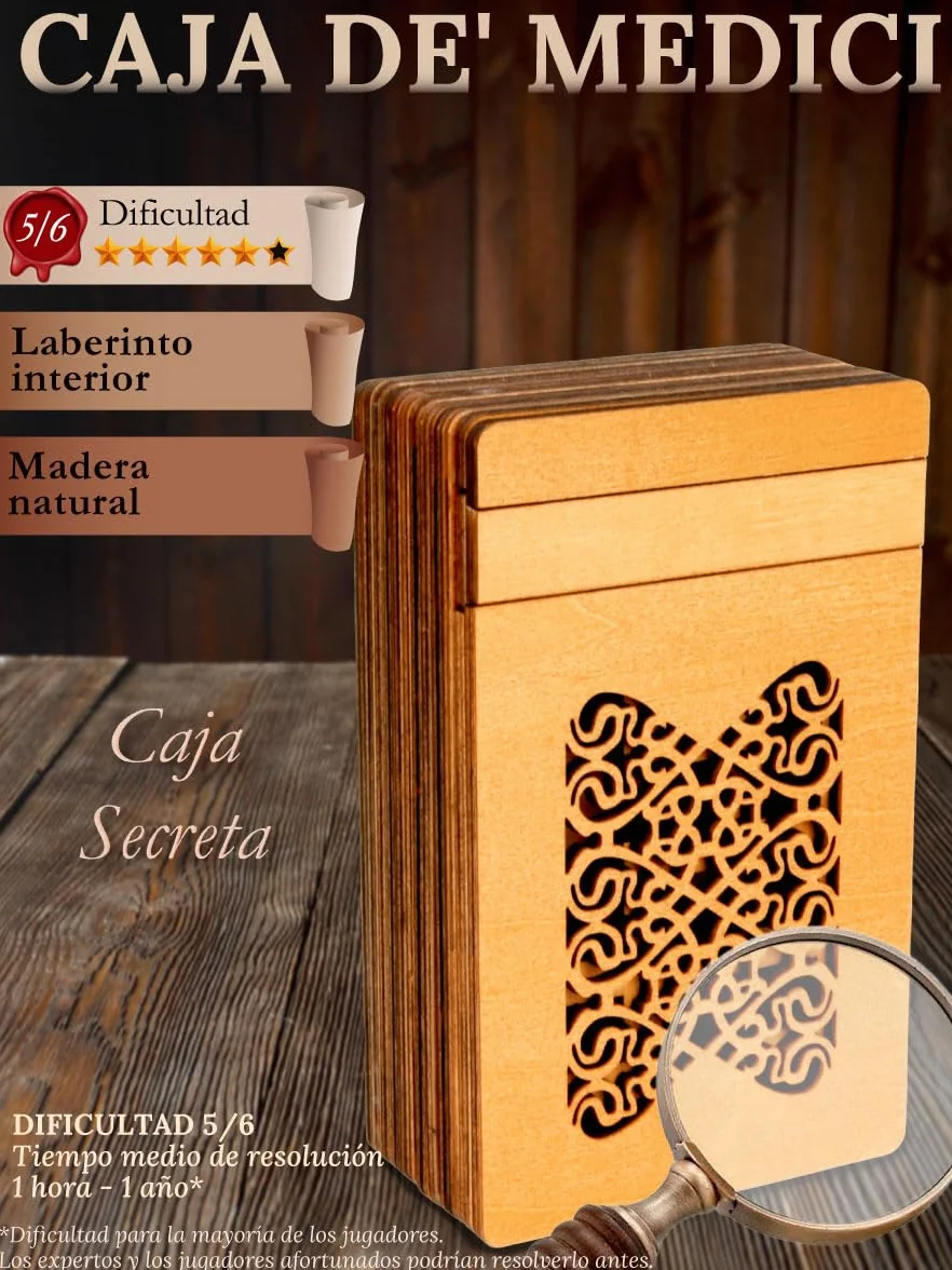 Logica Juegos Cofre de' Medicis Rompecabezas de Madera Caja Secreta Dificultad 5/6 Colección Leonardo da Vinci