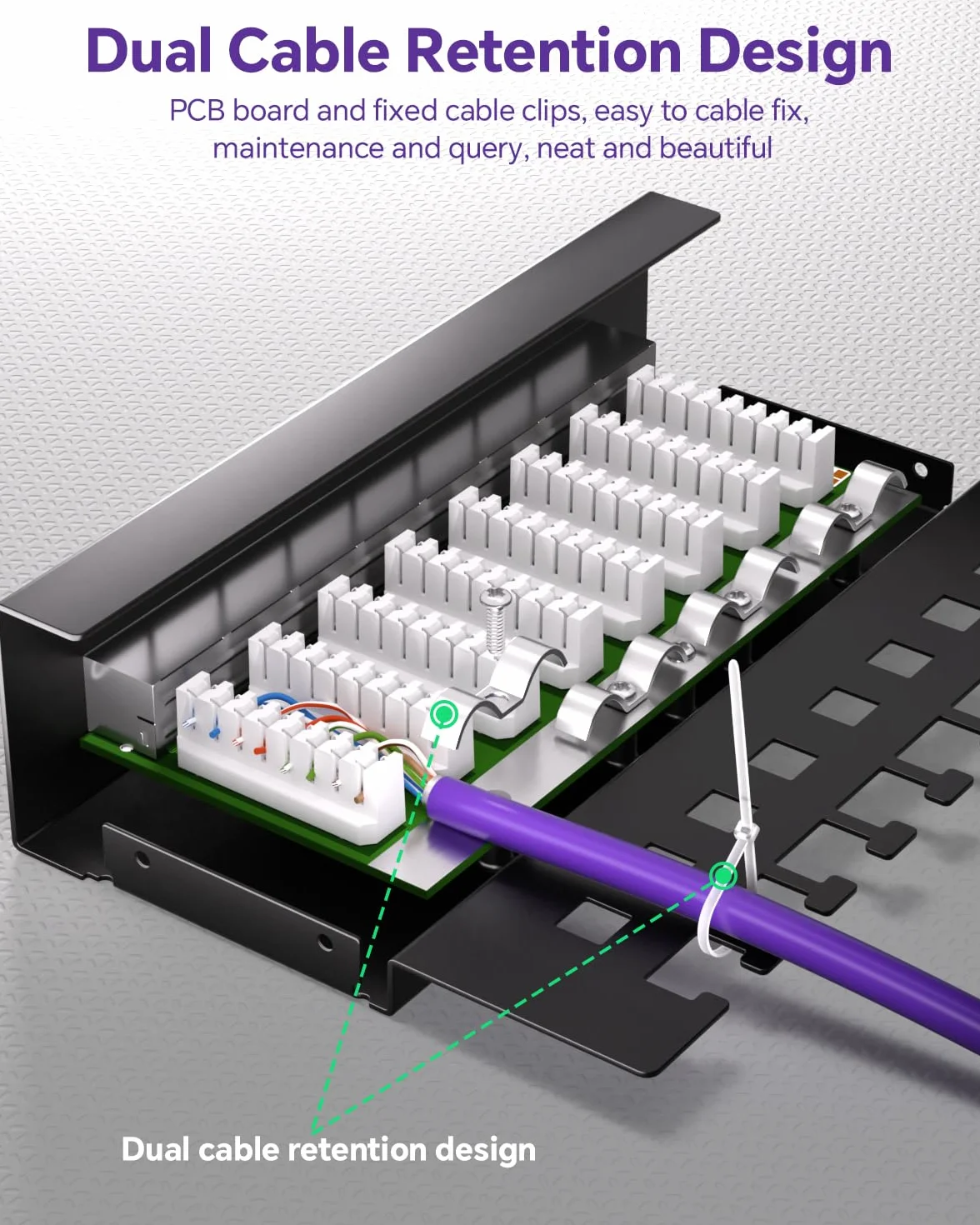 VCELINK Panel de conexiones CAT6A de 8 puertos blindado 10 Gbit/s RJ45 para montaje en rack