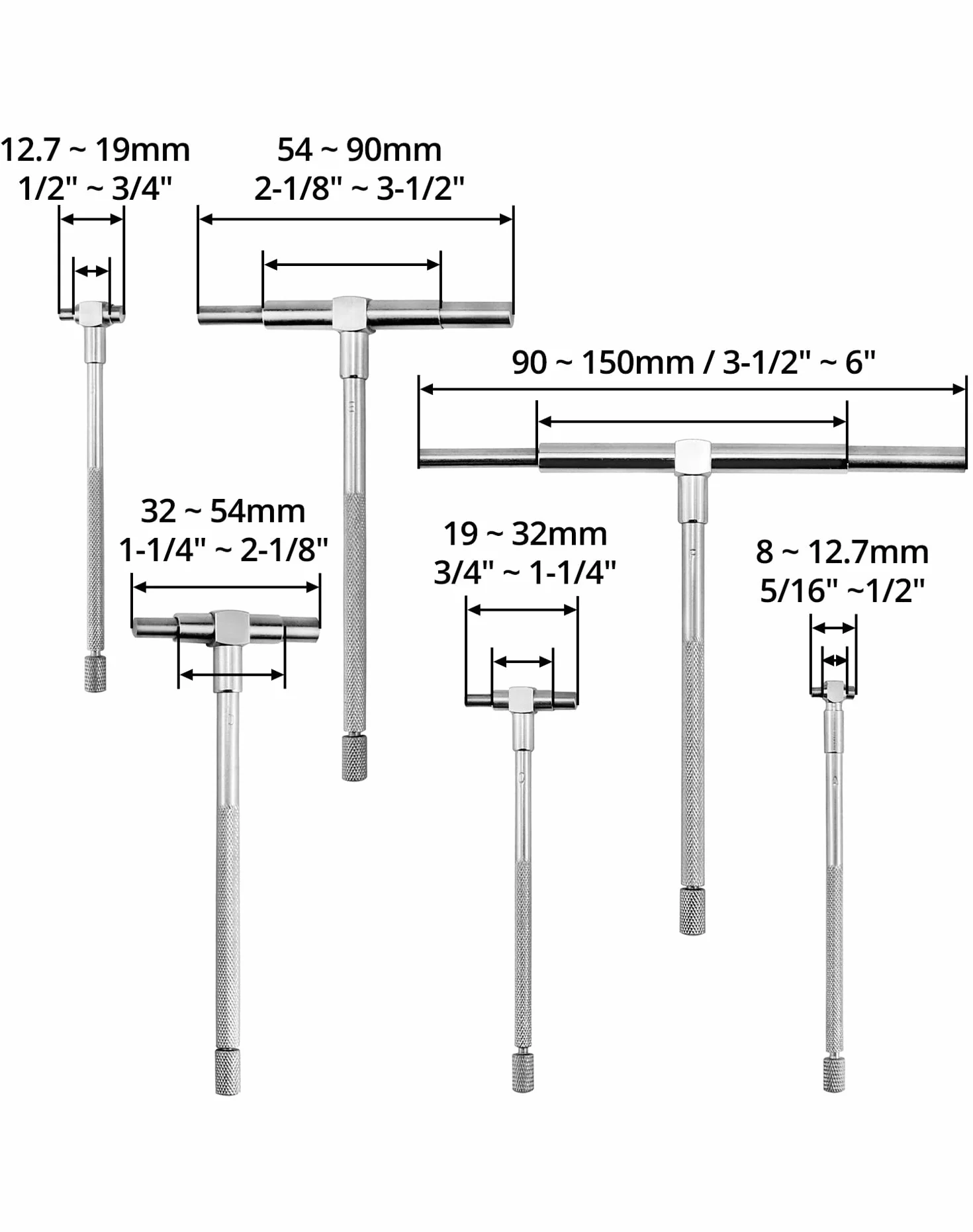QWORK Calibrador Telescópico 8mm-150mm Conjunto de 6 Piezas
