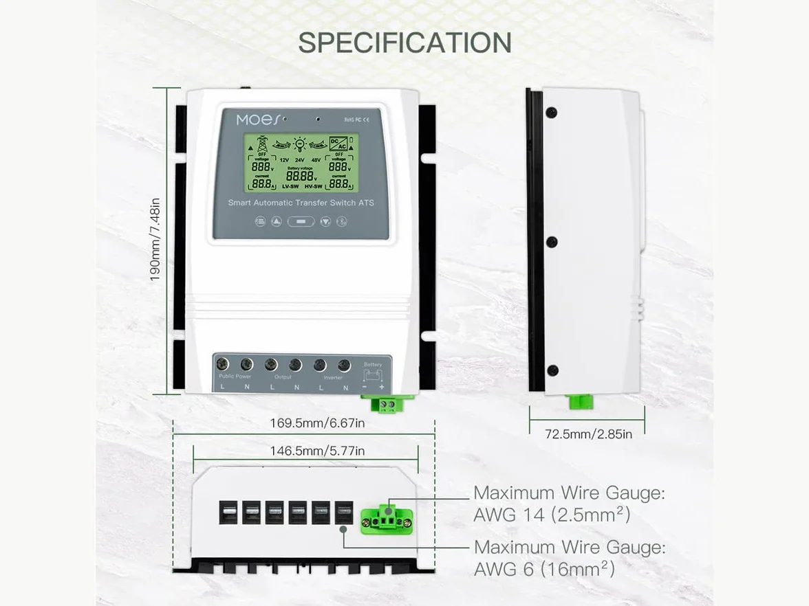 Bluetooth Tuya Smart ATS, convertidor automático para panel solar y sistema eólico, conmutador automático de transferencia, 80 A Max 16 kW