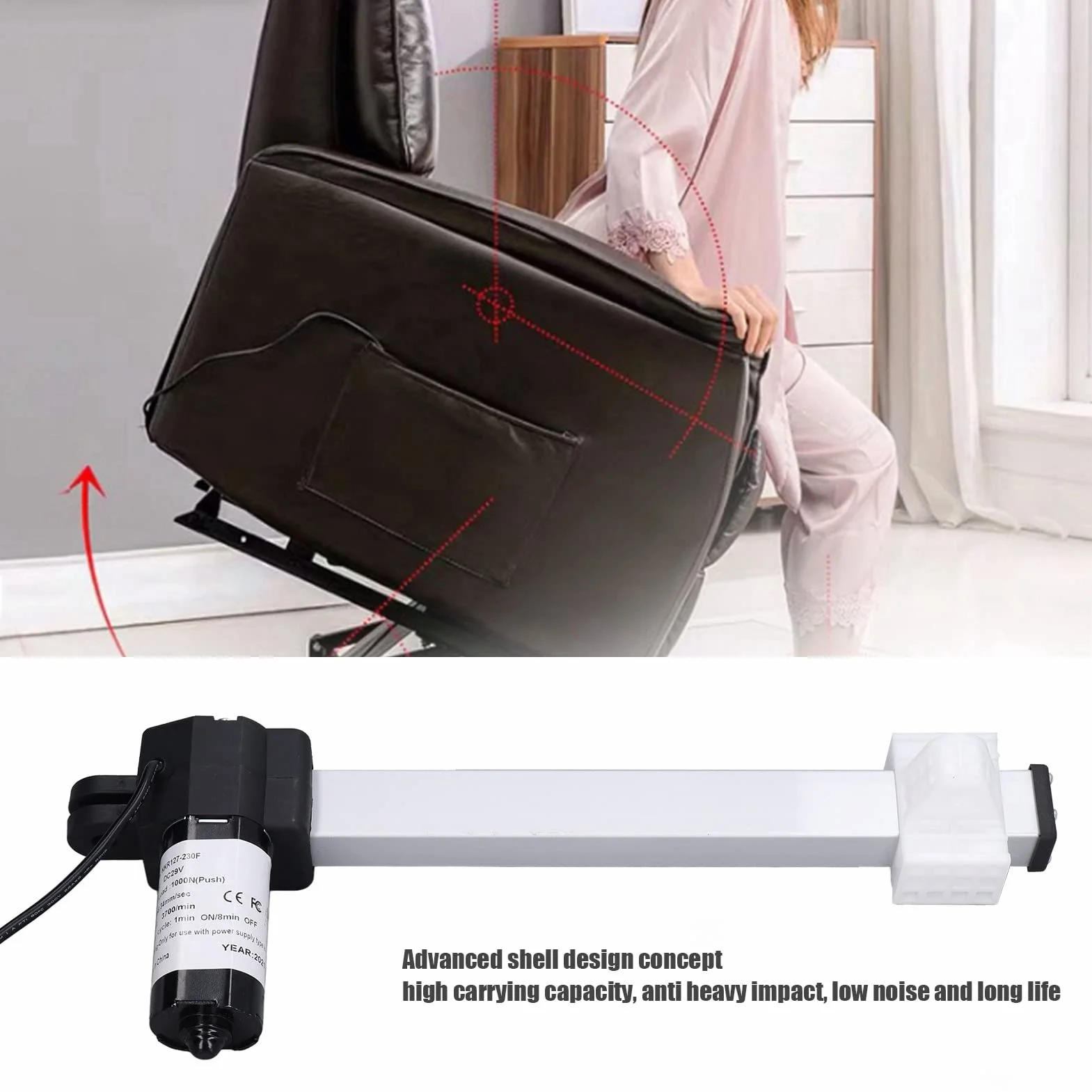 Actuador Eléctrico de Carrera de 9 Pulgadas, Motor de Actuador Lineal DC 29V 1000N/220LB para Automóvil/sillón Reclinable Eléctrico/mesa de TV/cama Eléctrica/sofá Eléctrico/sillas Elevadoras