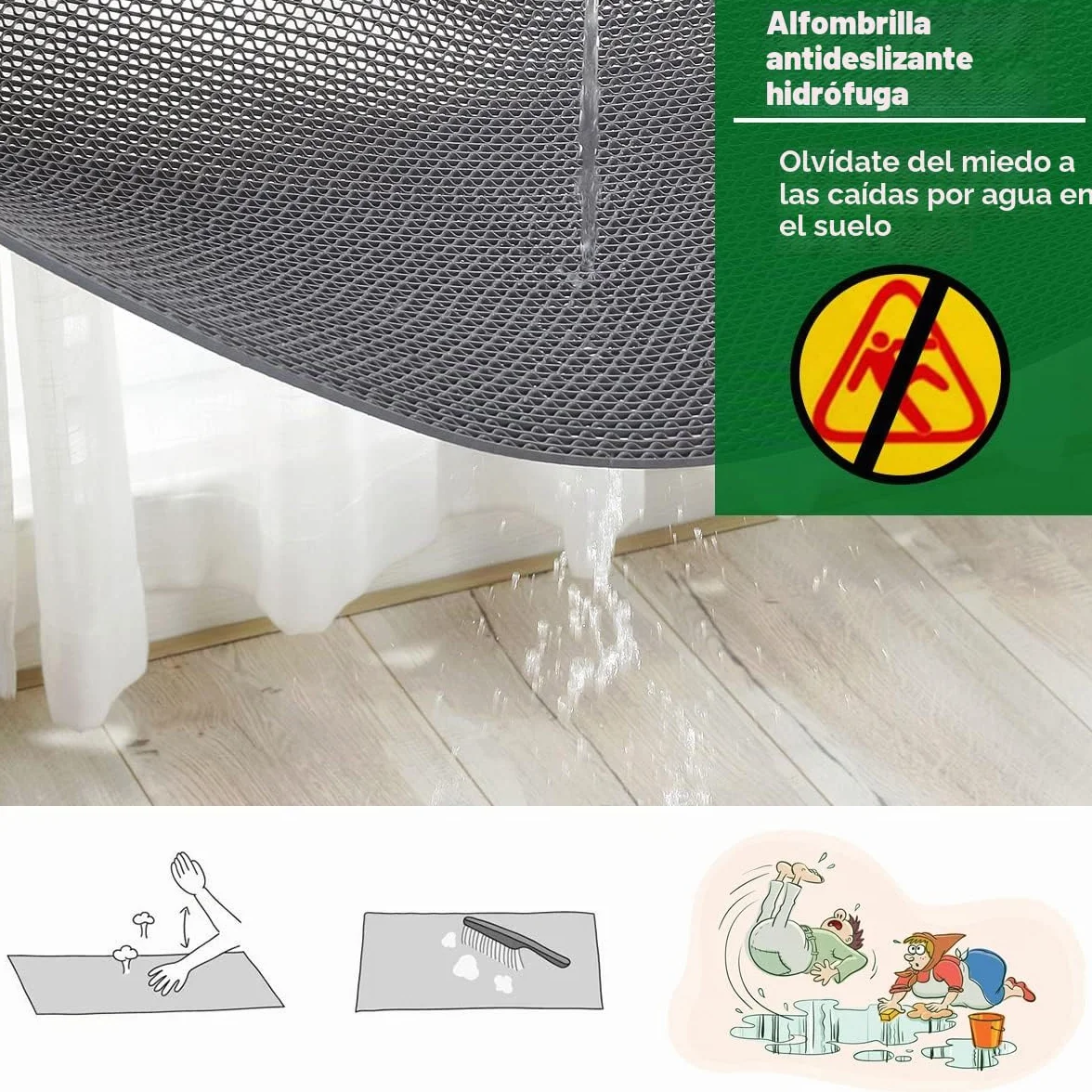 Drenaje antideslizante,Alfombrillas de goma para suelo (90x300 cm, 5.5 mm de grosor, huecas para zona húmeda, pasillo, impermeable, en forma de S, gris, antideslizante, para bar, restaurante