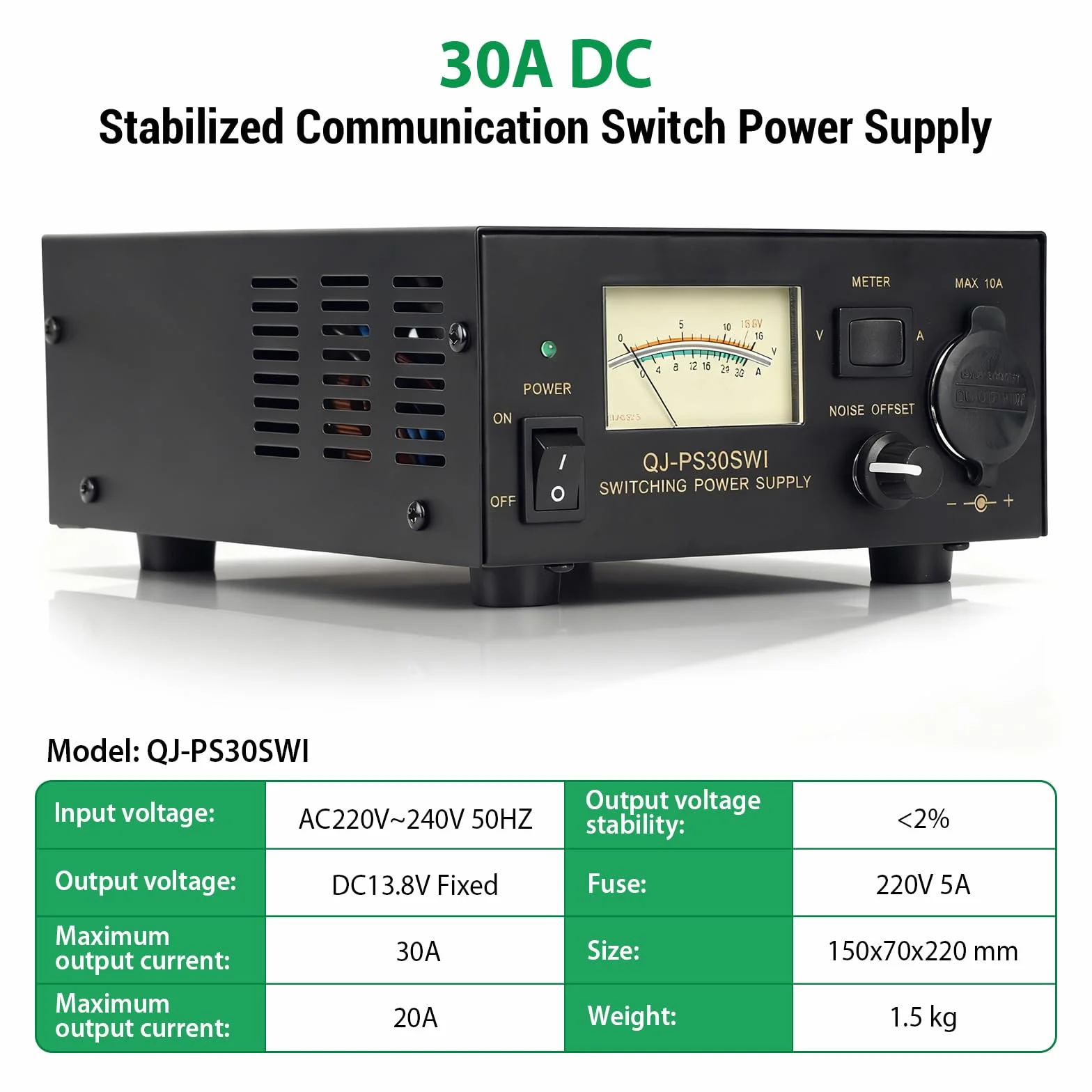 13,8 V 30 A Fuente de Alimentación de Mesa, Control de Reducción de Ruido, Fuente de Alimentación de Radio Amateur con Enchufe de Encendido, para Ondas Cortas y Estaciones Base en El Autom Ávil