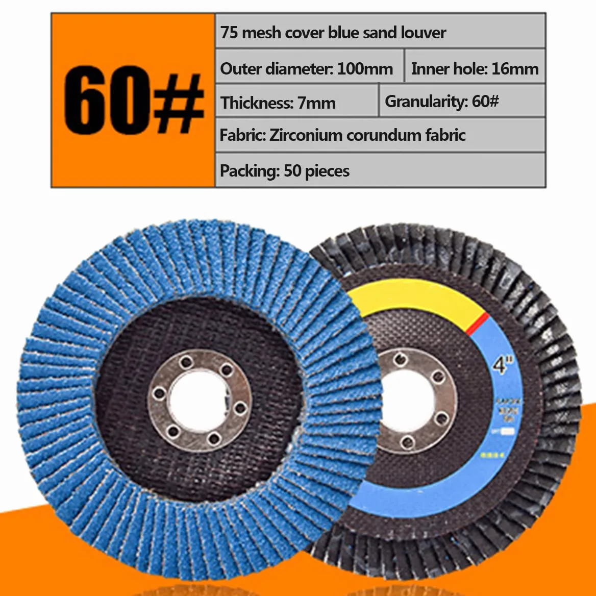 Muela Esmeriladora Angular Disco Abrasivo 60 Grano,Diámetro Exterior - 100Mm,75 Malla Cubierta Arena Azul/50 Pcs