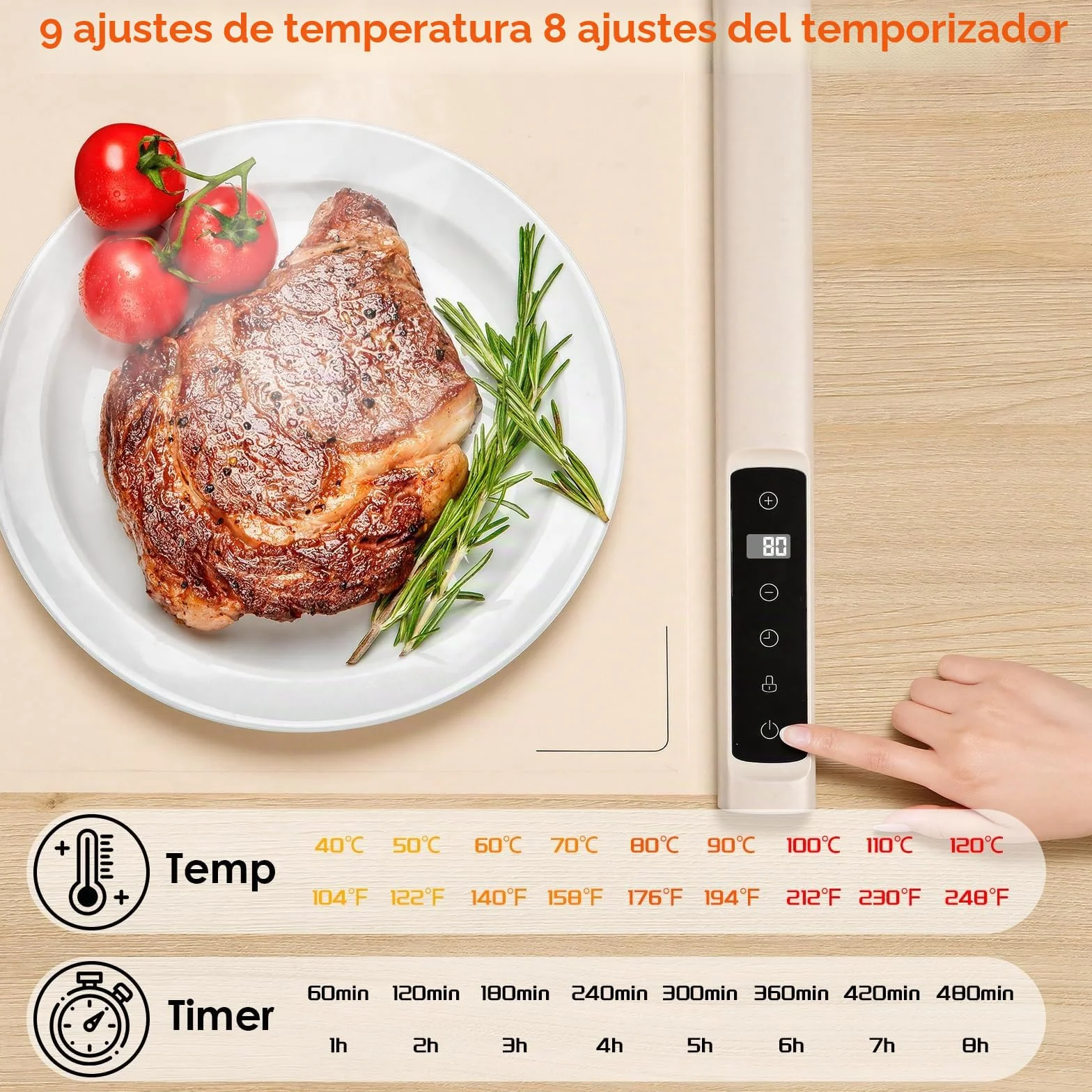 GuKKK Bandeja Calefactora Eléctrica Silicona Portátil Plegable 40-120℃ Temporizador 1-8h Beige