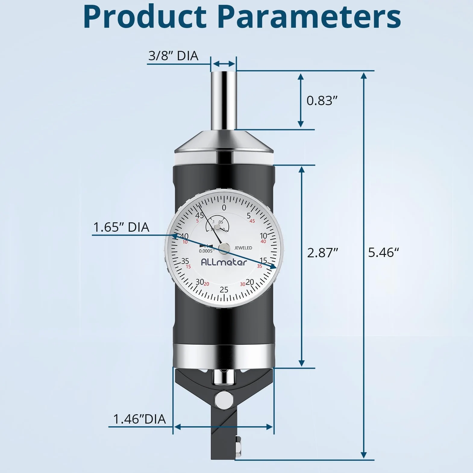 Indicador de prueba con esfera de centrado coaxial, rango de 0 a 0,4 cm con resolución de 0 cm, indicador coaxial para fresadoras y escariadoras, varilla de montaje de sujeción de 0,95 cm