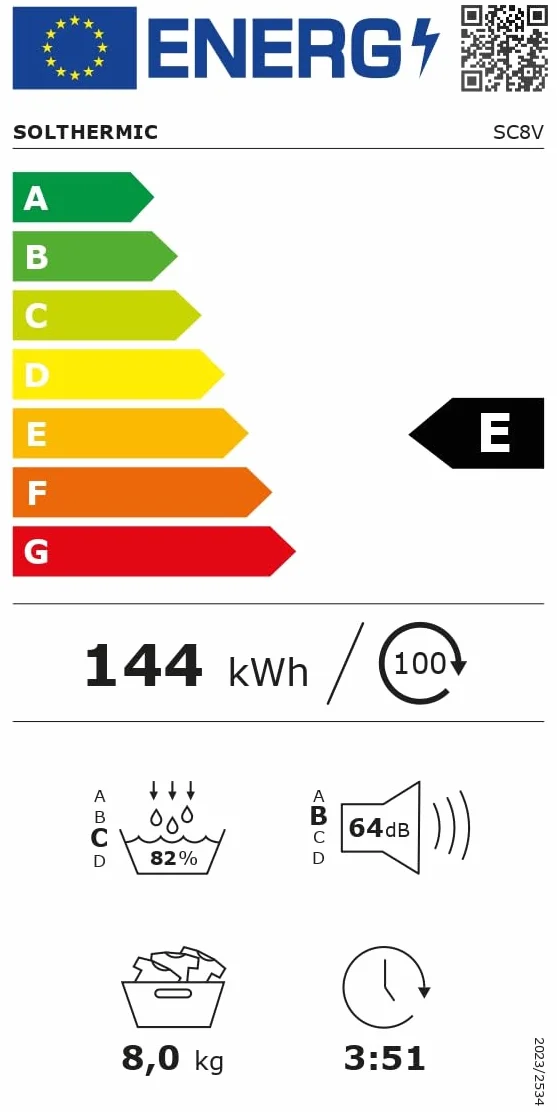 SOLTHERMIC SECADORA BOMBA DE CALOR 52,6 CM SC8V 8KG BLANCO 1000W 4 NIVELES SECADO 15 PROGRAMAS