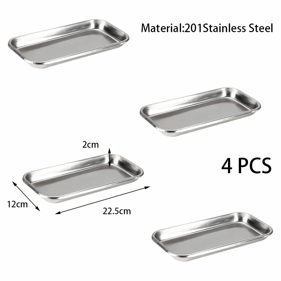 Bandeja de Instrumentos de Acero Inoxidable Rectangular 22.5 x 11.7 x 2CM para Laboratorio Tatuajes