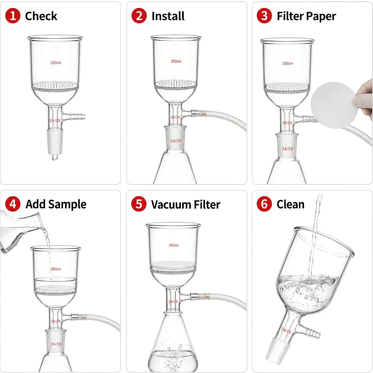 Embudo Büchner Placa Porosa Vidrio Borosilicato Vacío Aparato Lab-19/26# 1000ml