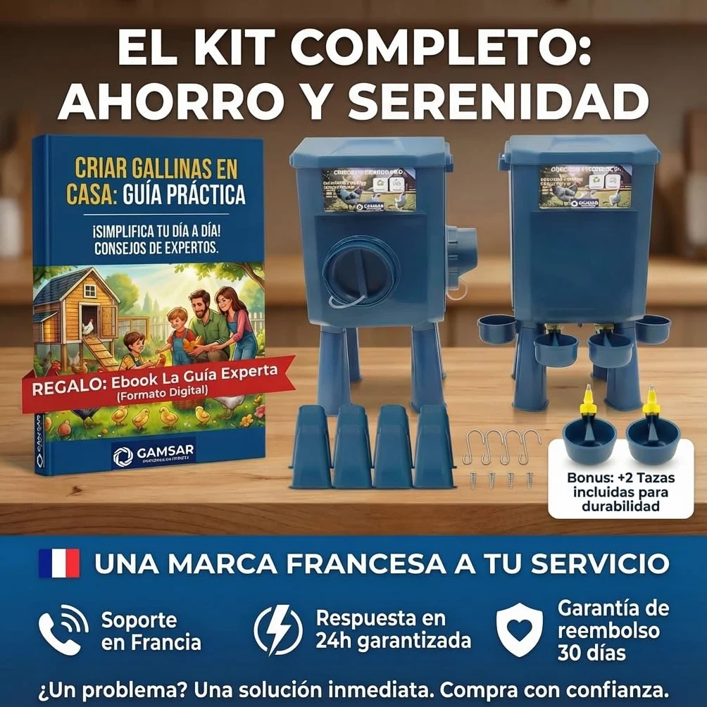 Kit Comedero y Bebedero para Gallinas 8KG/7L – Antiparasitario, Válvula Automática, Anti-Cianobacterias, Ideal para Microgranjas y Criadores Aficionados, Autonomía Prolongada, Reduce Recargas