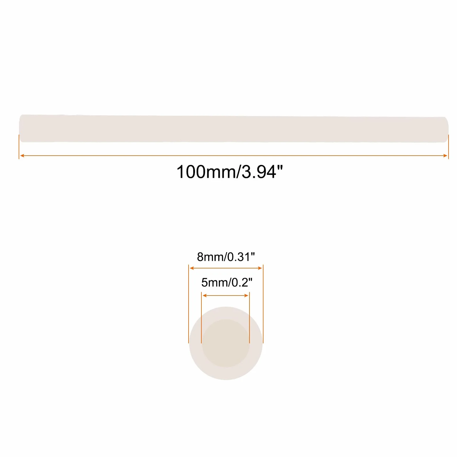 QUARKZMAN Tubo de Protección de Cerámica para Termopar 5x8x100mm Beige Orificio Único