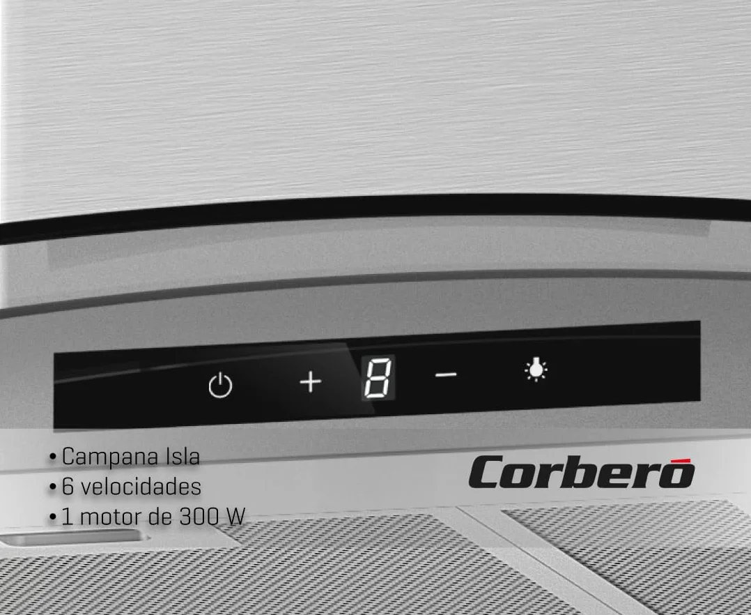 Corberó Campana Extractora Isla 90 cm SIROS9100 946m³/h 66db 296W 6 Velocidades Control Touch Inox