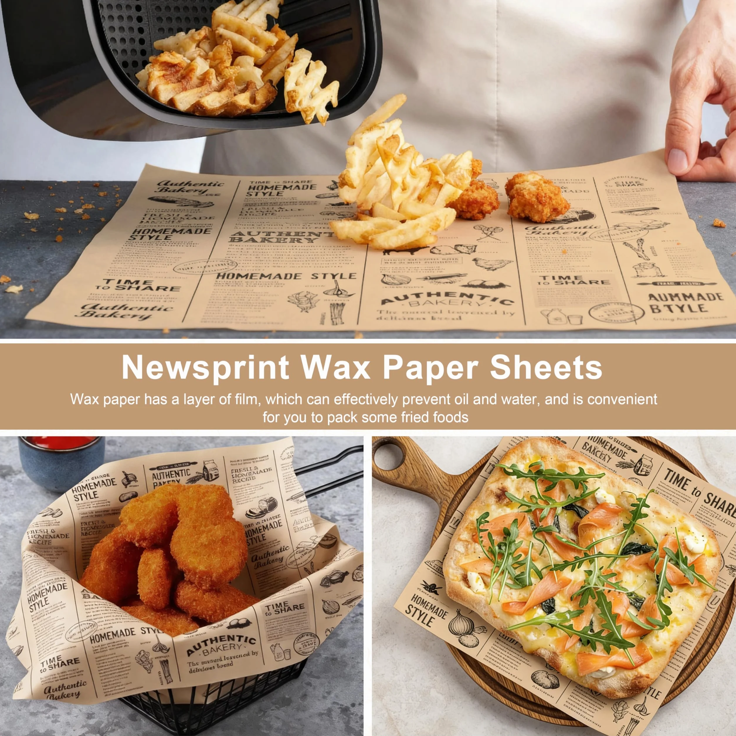 Papel Encerado Impreso para Alimentos 28 × 38cm Forros de Cesta a Prueba de Grasa Antigrasa