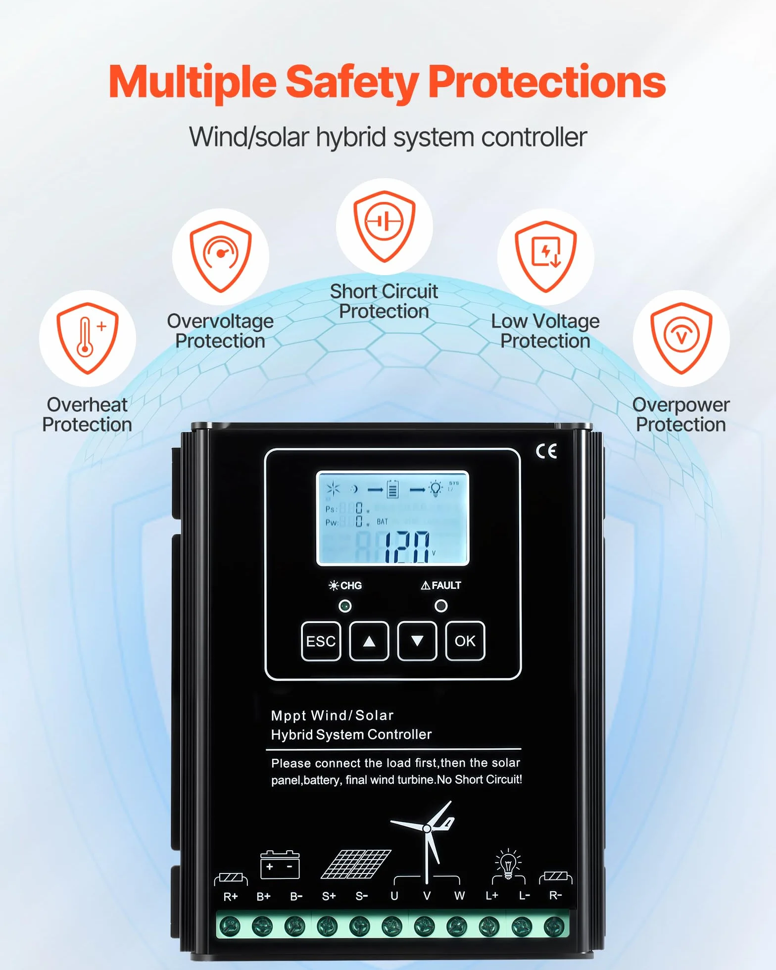 VEVOR Kit de Energía Solar Eólica de 12 V y 400 W con 2 Paneles Solares Monocristalinos de 100 W, Turbina Eólica de 200 W, Controlador Híbrido Eólico/Solar MPPT para Casas Rodantes, Barcos, Camping